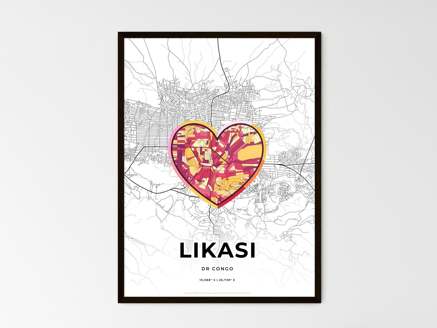 LIKASI DR CONGO minimal art map with a colorful icon. Where it all began, Couple map gift. Style 2