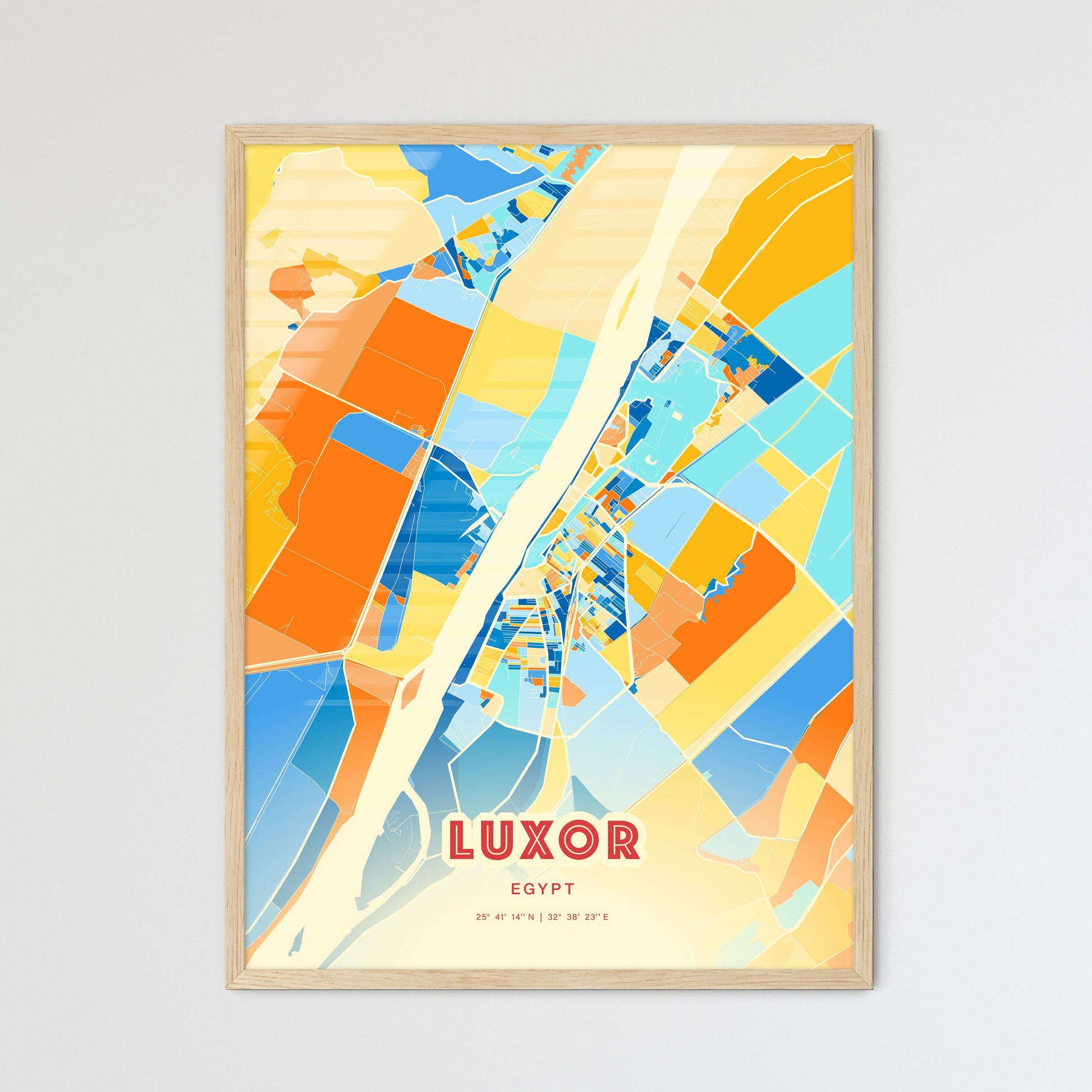 Colorful LUXOR EGYPT Fine Art Map Blue Orange