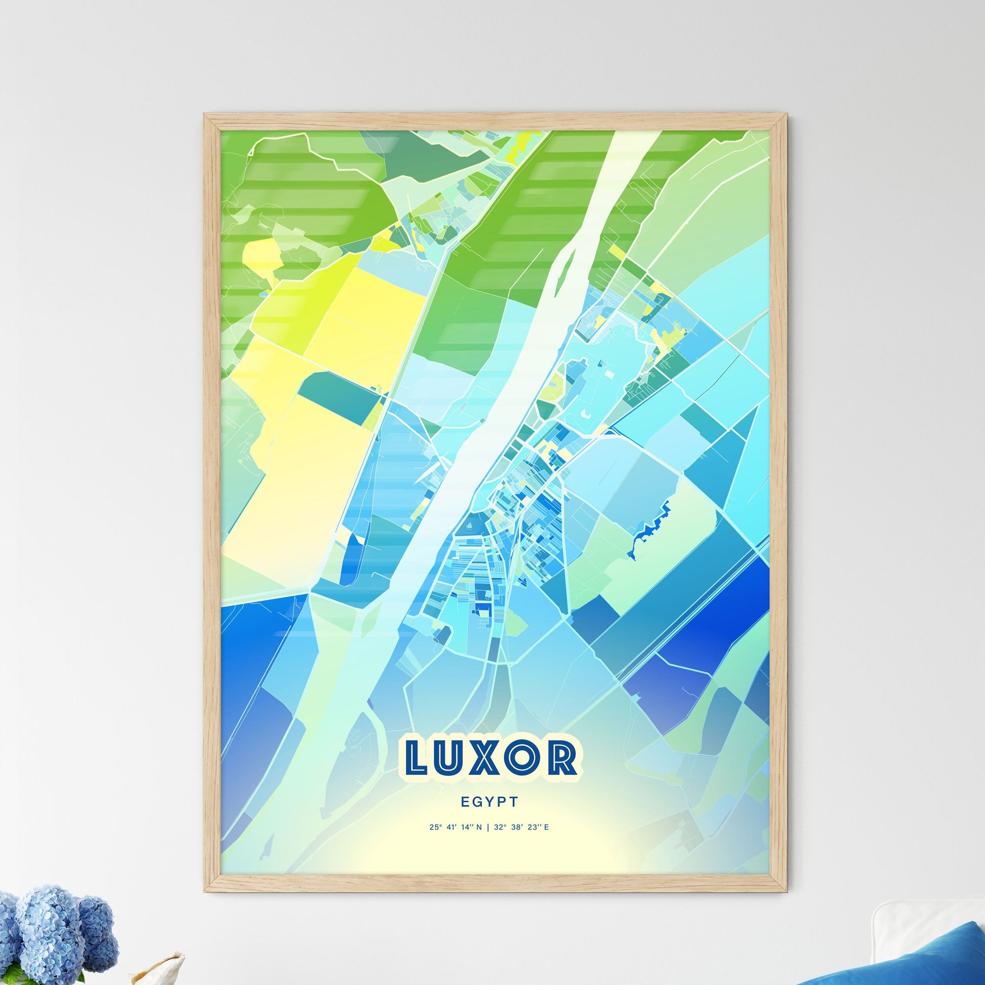 Colorful LUXOR EGYPT Fine Art Map Cool Blue