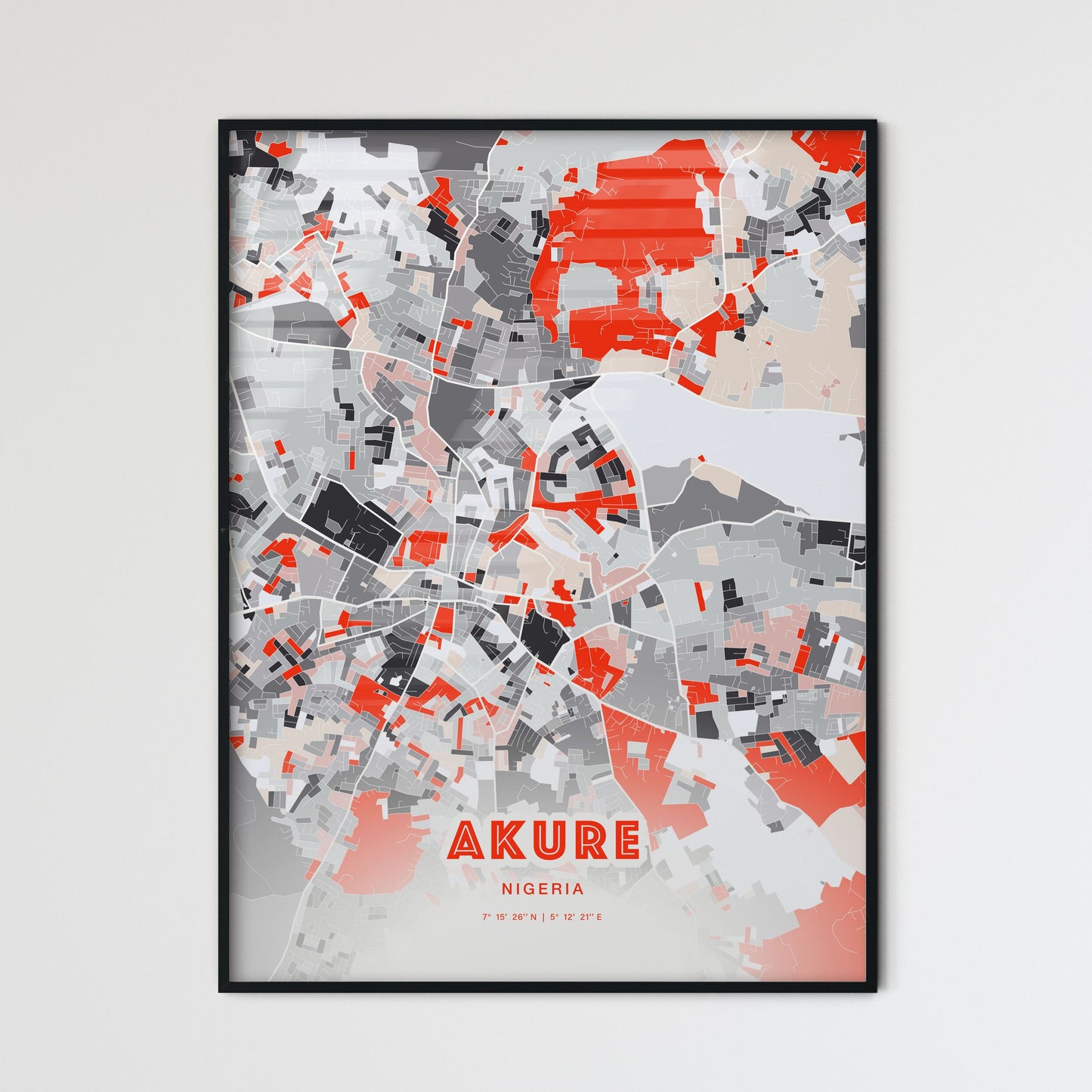 Colorful AKURE NIGERIA Fine Art Map Modern