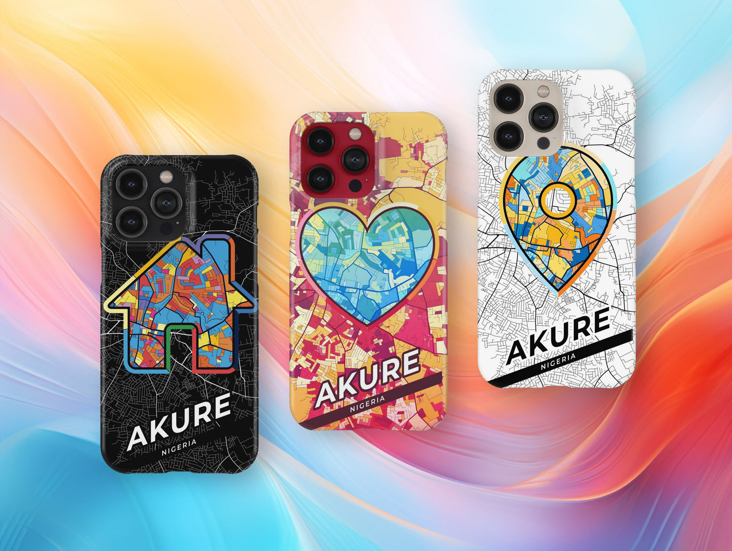 Akure Nigeria slim phone case with colorful icon. Birthday, wedding or housewarming gift. Couple match cases.
