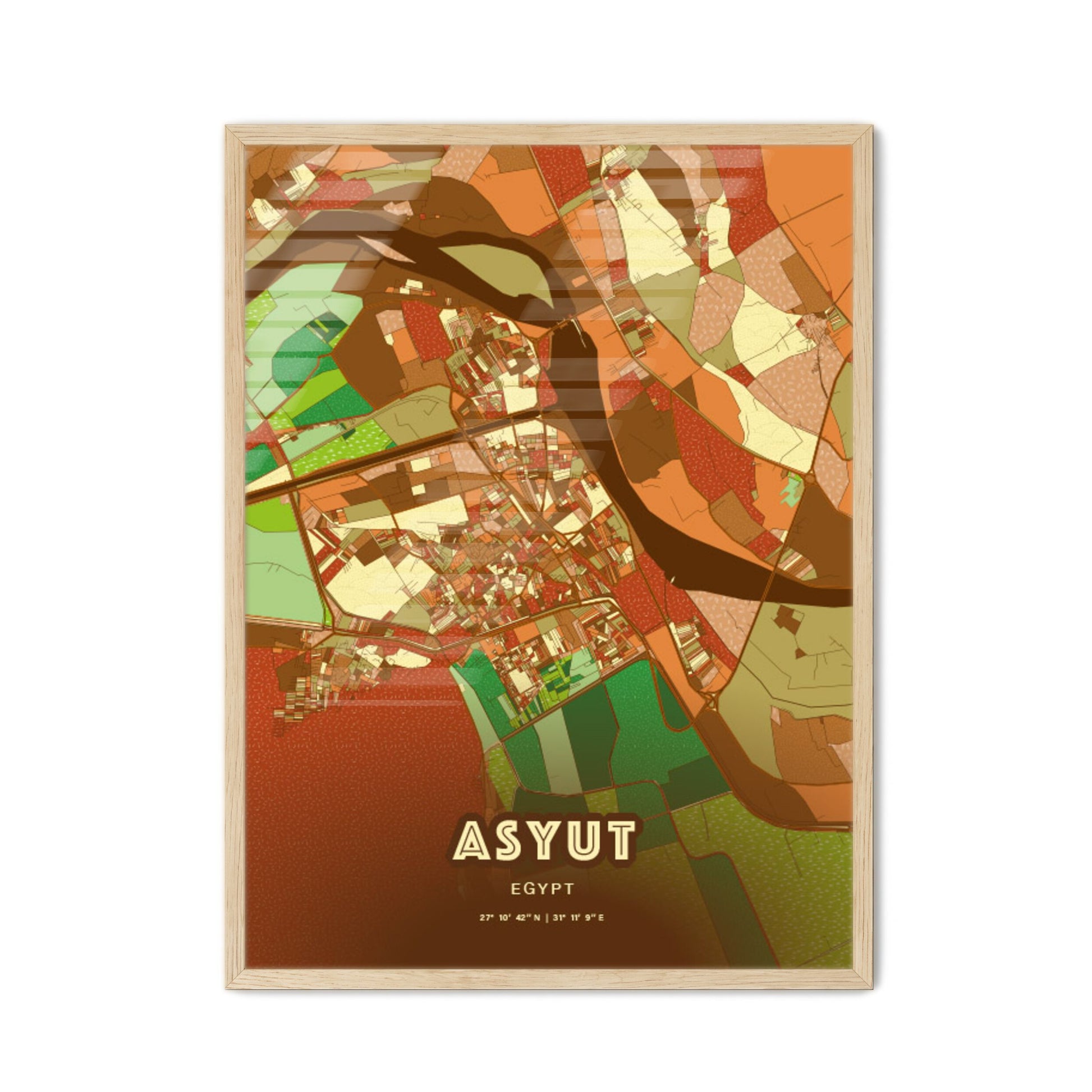 Colorful ASYUT EGYPT Fine Art Map Farmhouse