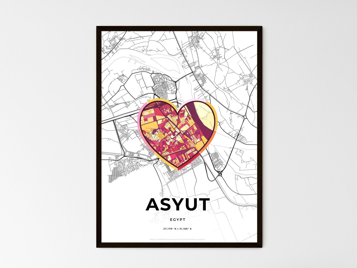 Asyut Egypt wedding art map with heart icon