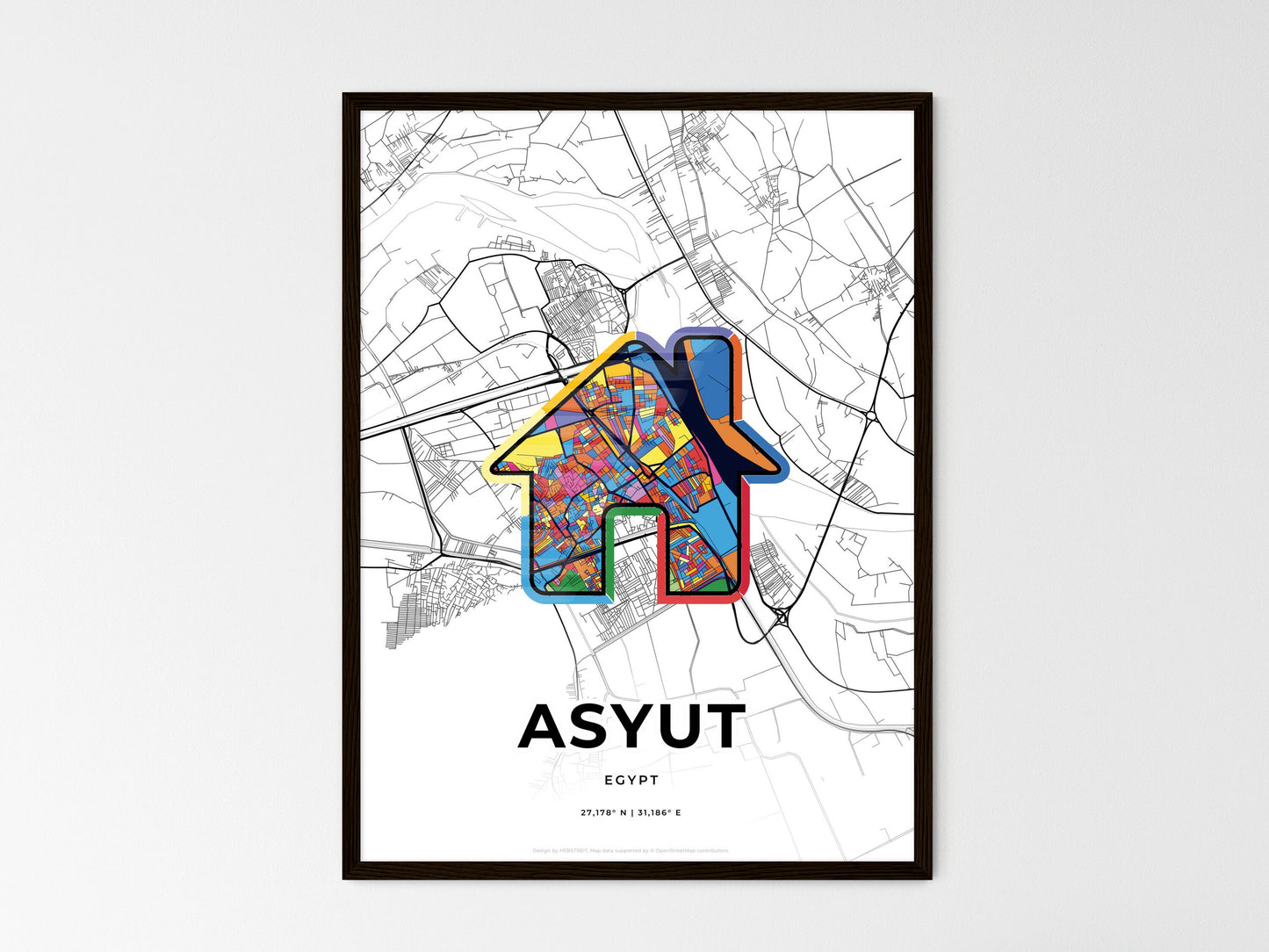 Asyut Egypt wedding art map with home icon