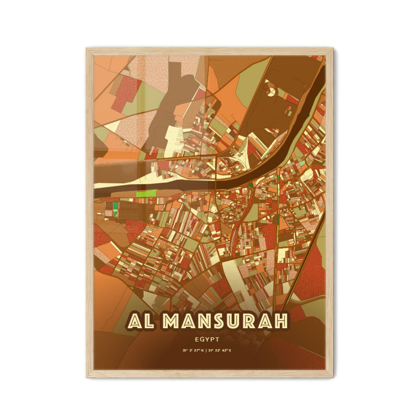 Colorful AL MANSURAH EGYPT Fine Art Map Farmhouse