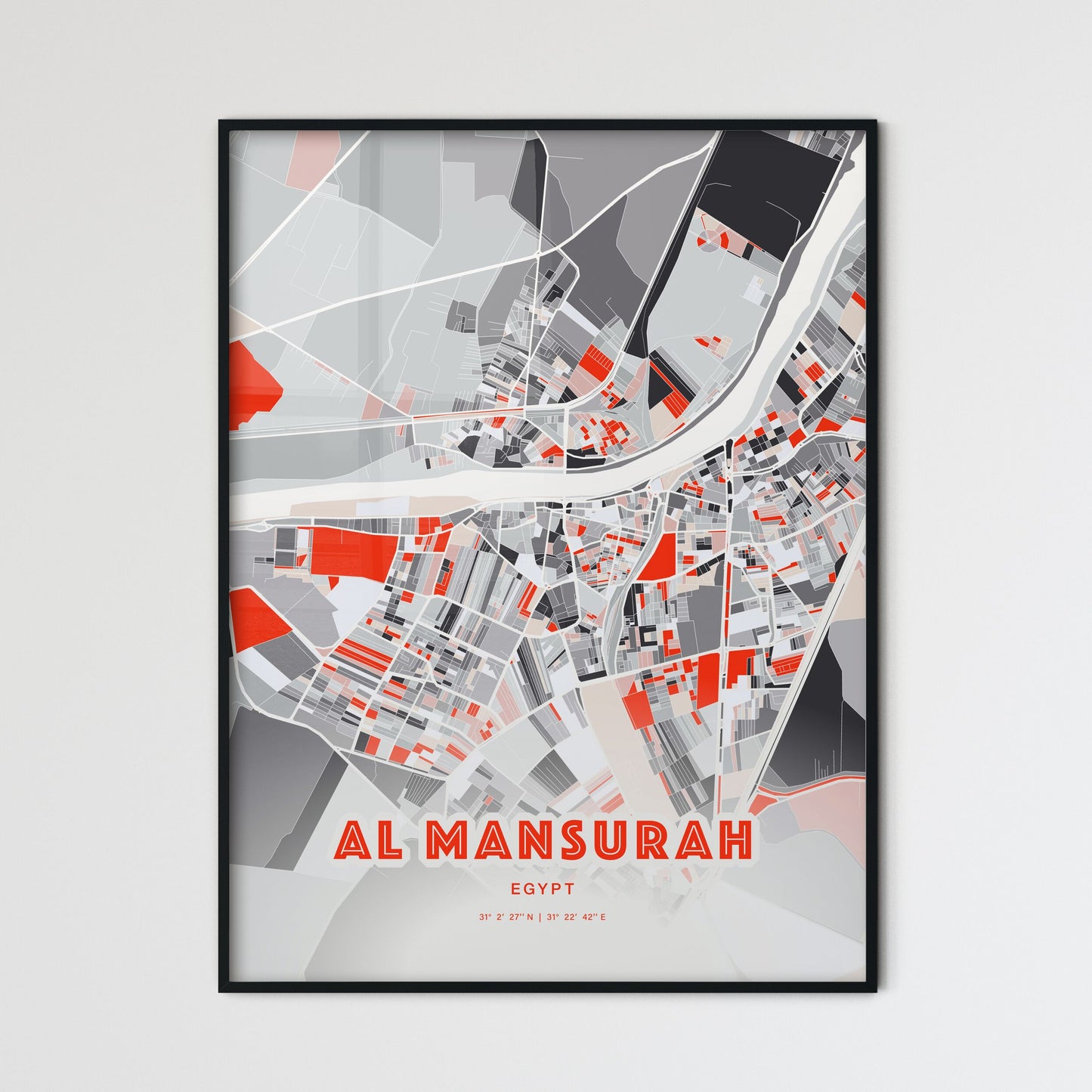 Colorful AL MANSURAH EGYPT Fine Art Map Modern