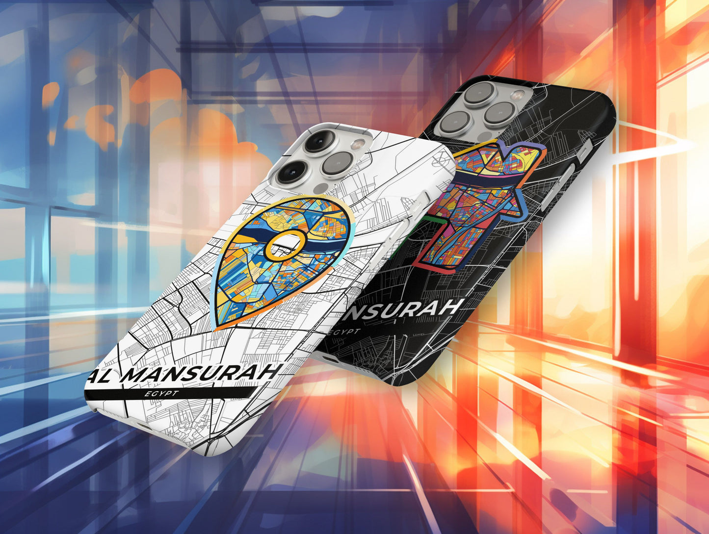 Al Mansurah Egypt slim phone case with colorful icon. Birthday, wedding or housewarming gift. Couple match cases.