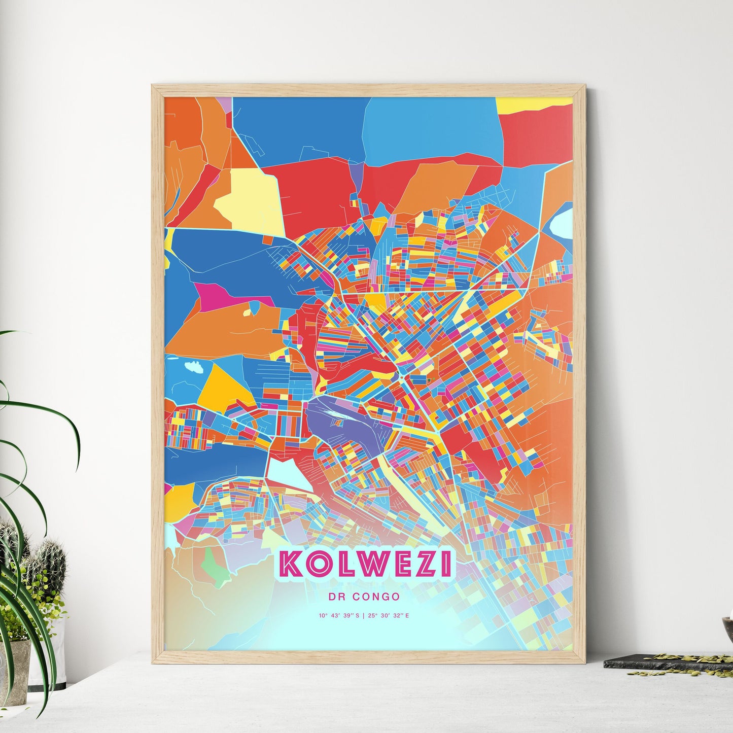 Colorful KOLWEZI DR CONGO Fine Art Map Crazy Colors