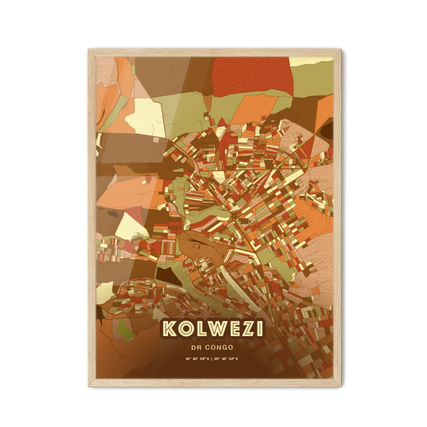 Colorful KOLWEZI DR CONGO Fine Art Map Farmhouse