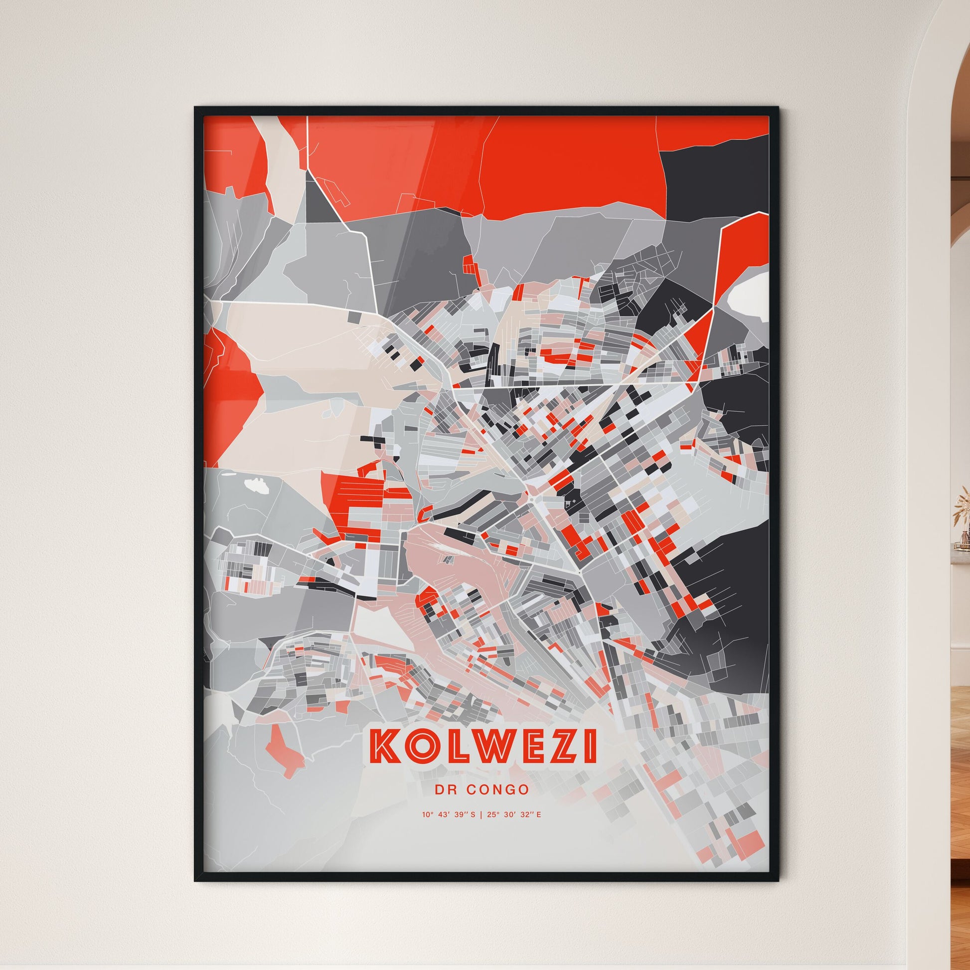 Colorful KOLWEZI DR CONGO Fine Art Map Modern