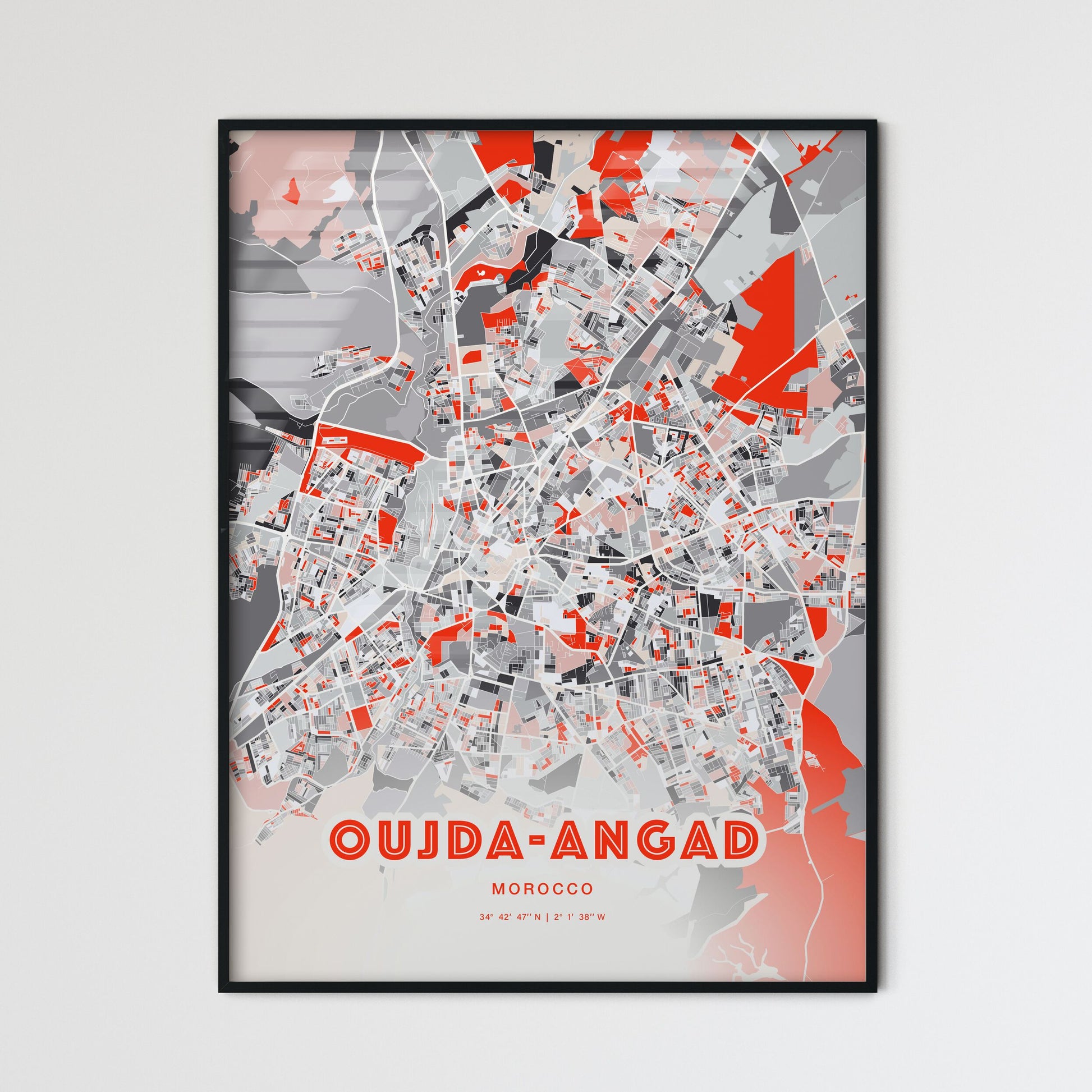 Colorful OUJDA-ANGAD MOROCCO Fine Art Map Modern