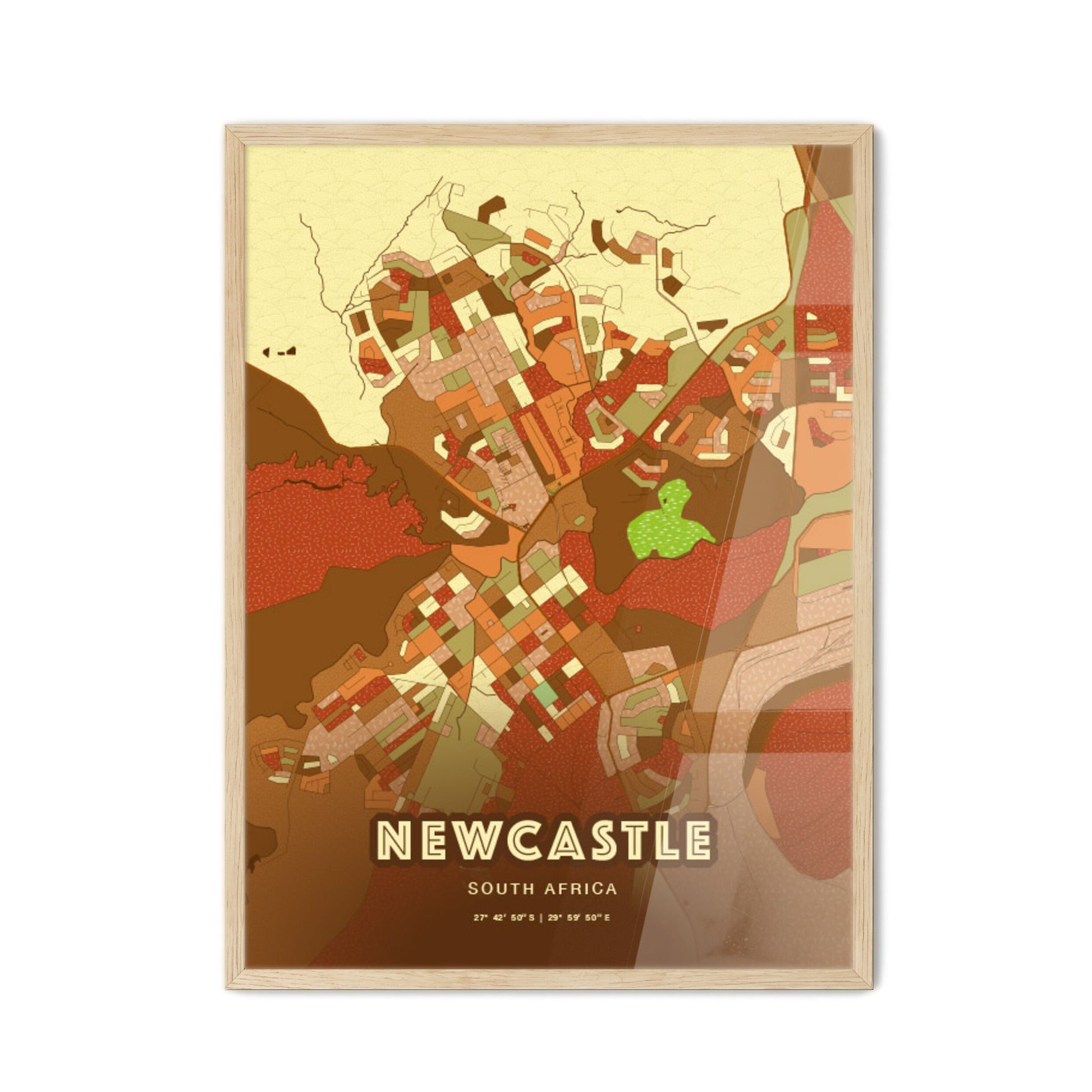 Colorful NEWCASTLE SOUTH AFRICA Fine Art Map Farmhouse