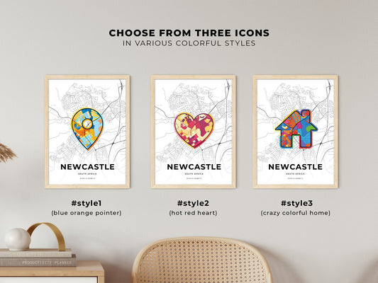 Newcastle South Africa maps with colorful icons