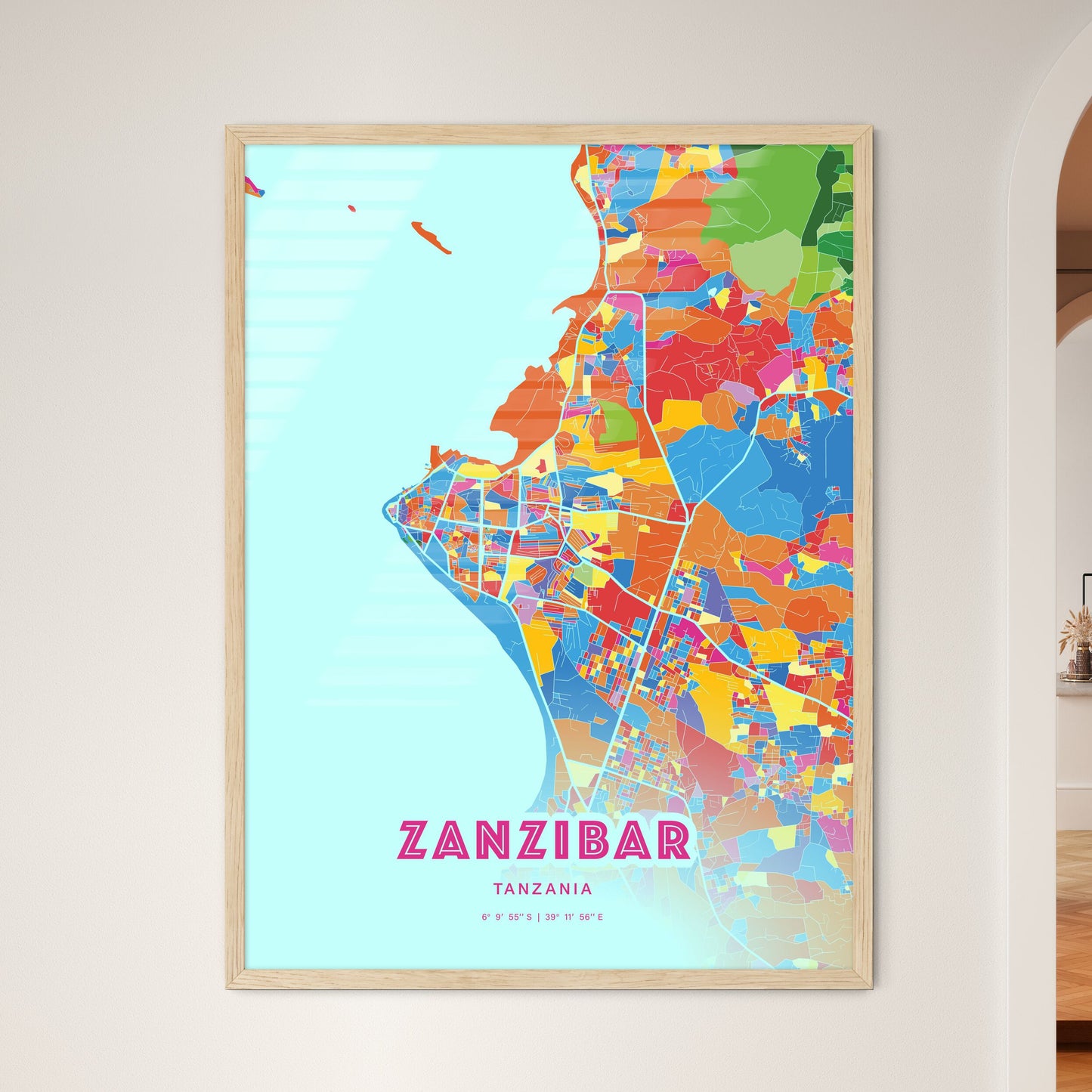 Colorful ZANZIBAR TANZANIA Fine Art Map Crazy Colors