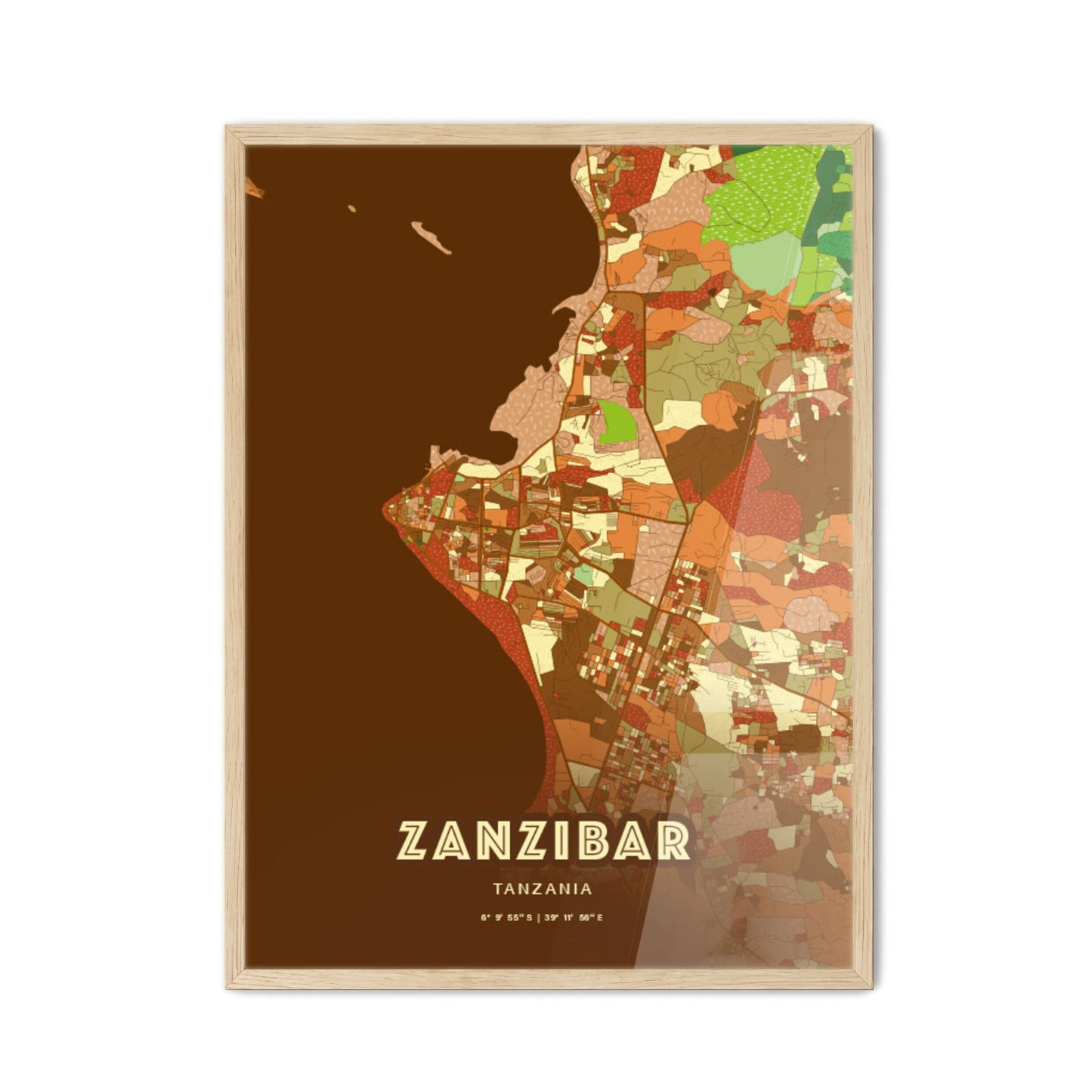 Colorful ZANZIBAR TANZANIA Fine Art Map Farmhouse