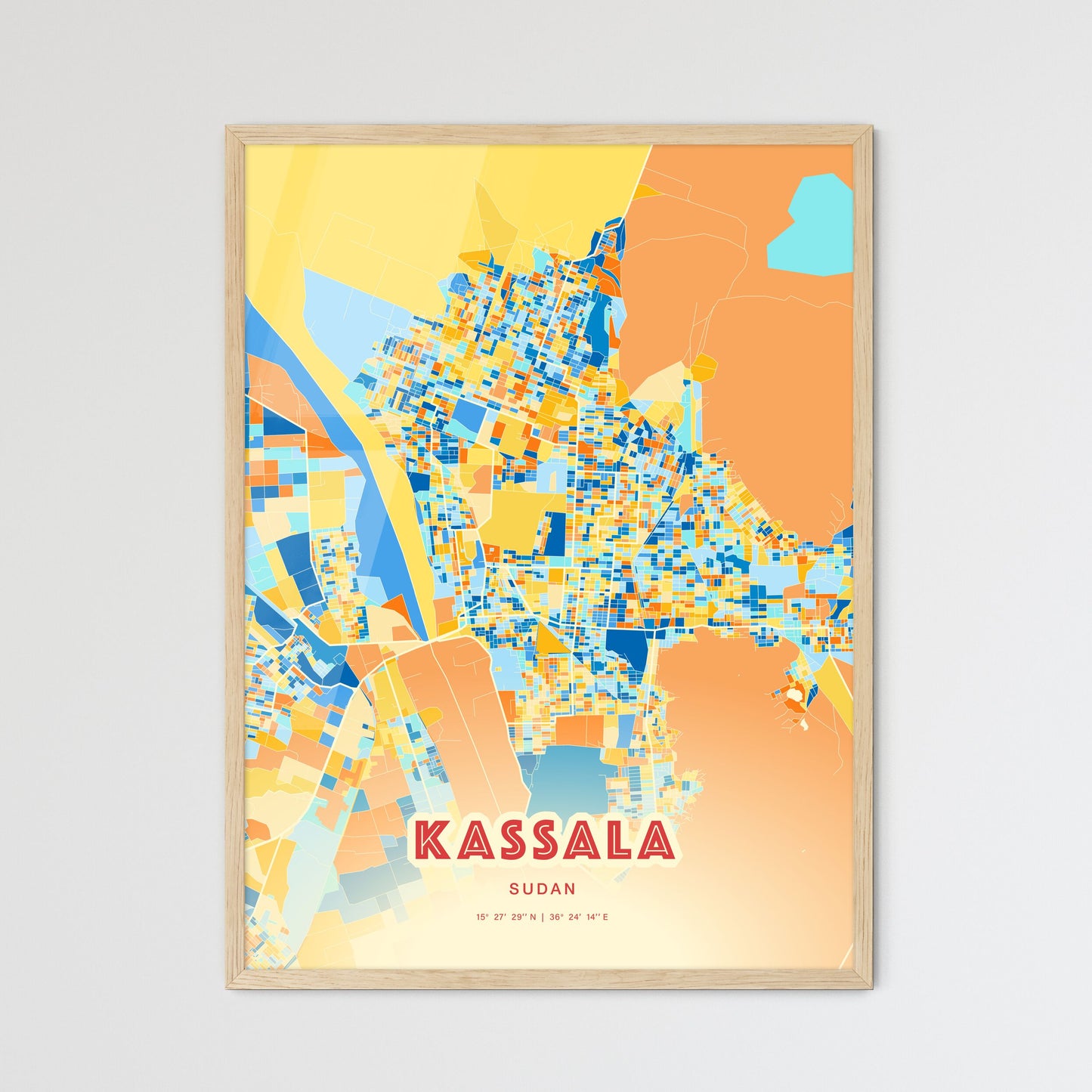 Colorful KASSALA SUDAN Fine Art Map Blue Orange