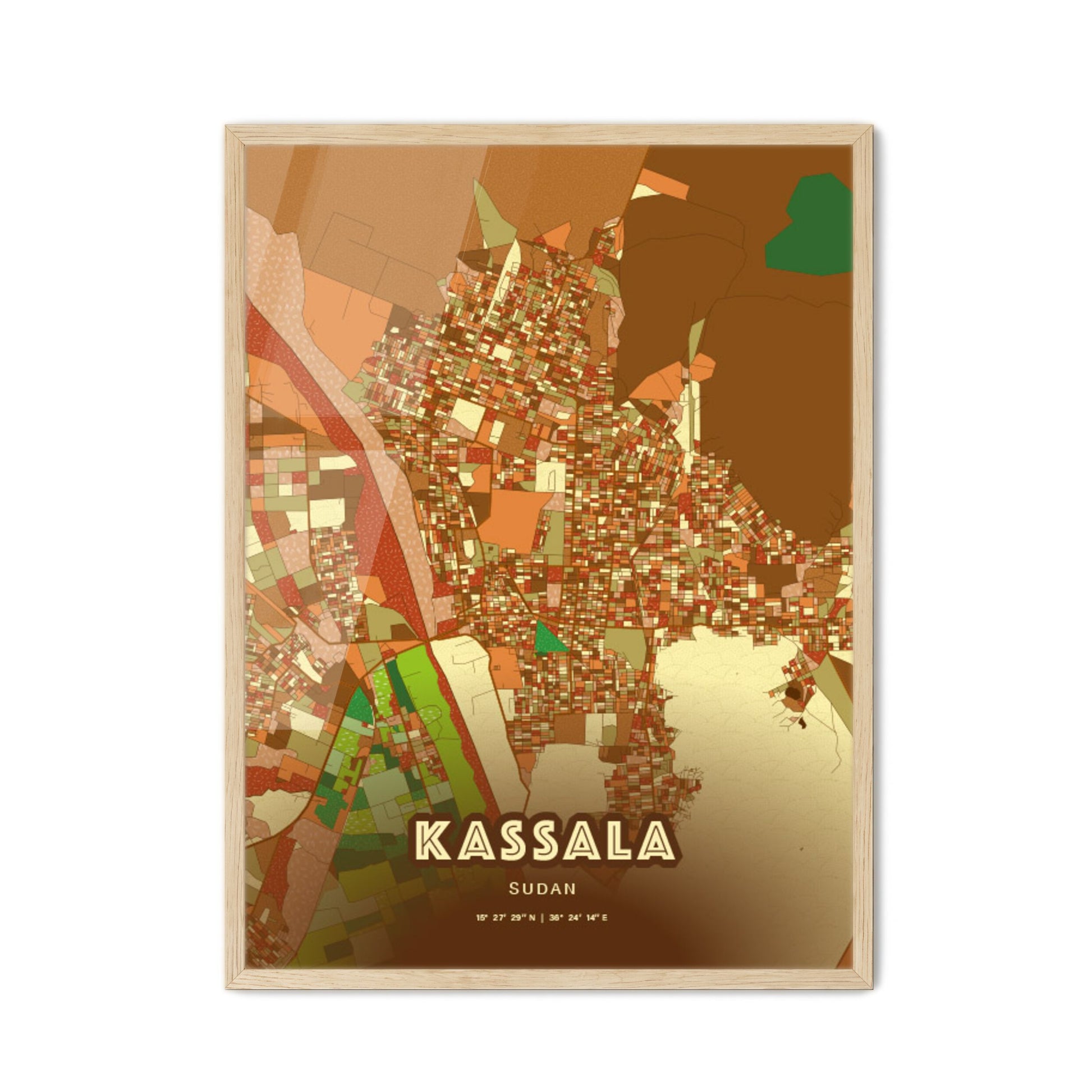 Colorful KASSALA SUDAN Fine Art Map Farmhouse