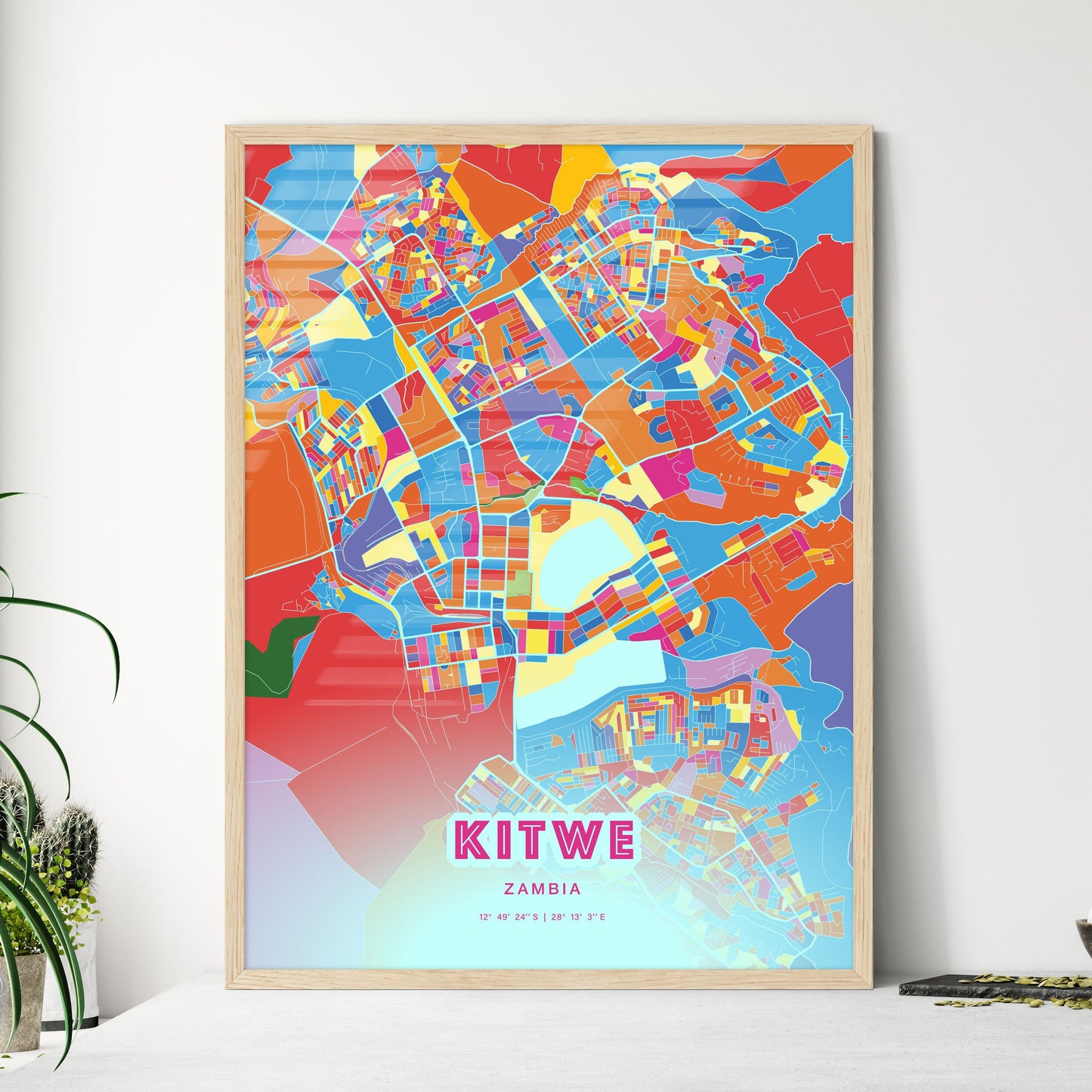 Colorful KITWE ZAMBIA Fine Art Map Crazy Colors