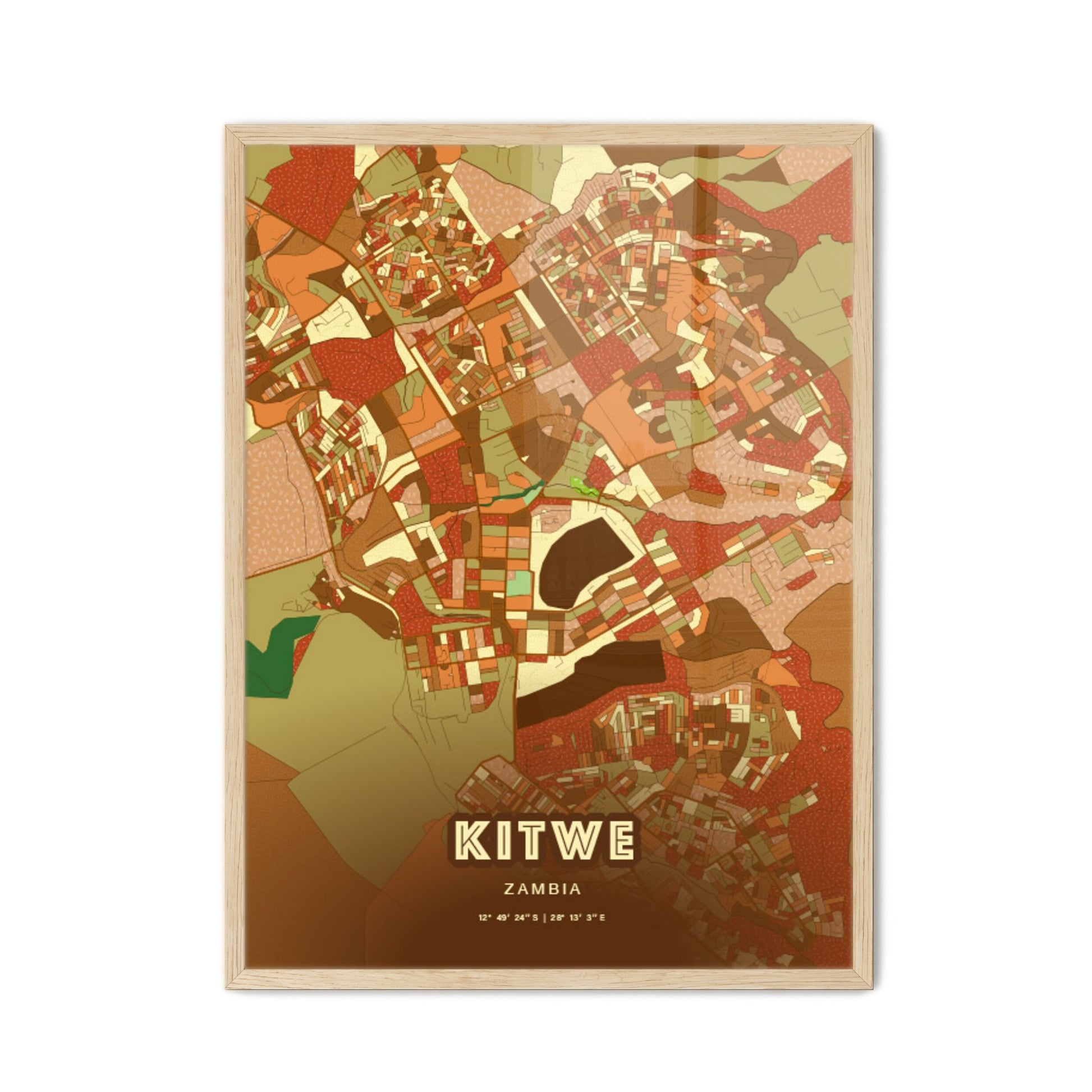 Colorful KITWE ZAMBIA Fine Art Map Farmhouse