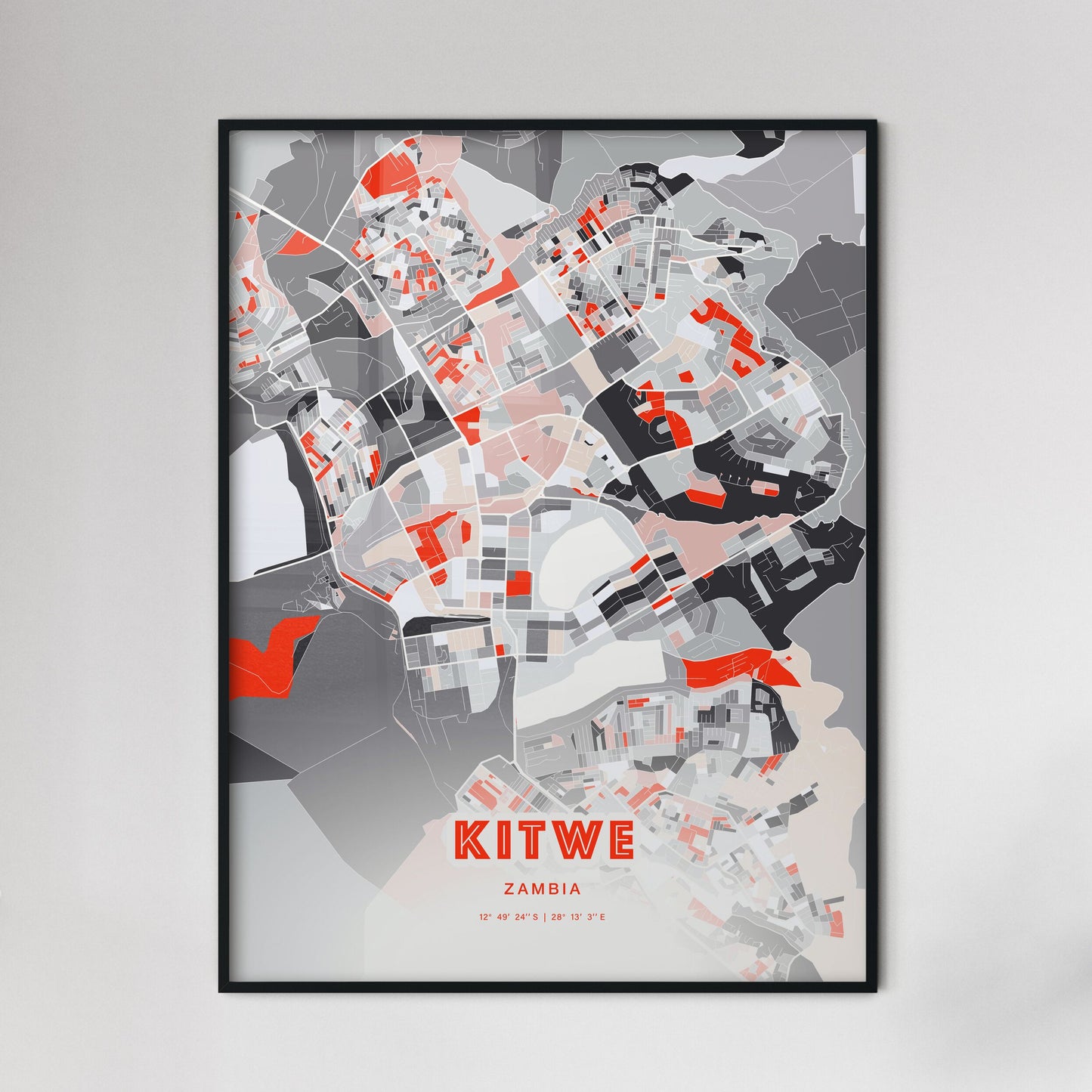 Colorful KITWE ZAMBIA Fine Art Map Modern