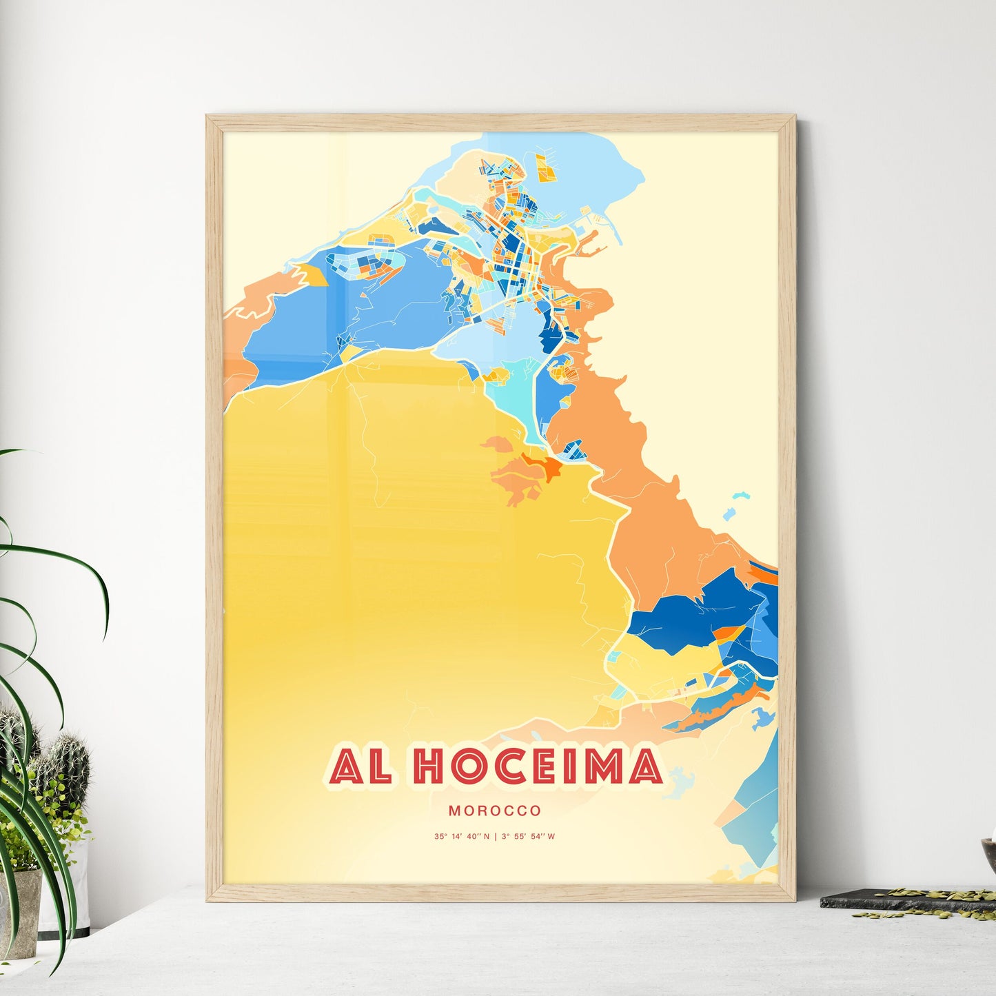 Colorful AL HOCEIMA MOROCCO Fine Art Map Blue Orange