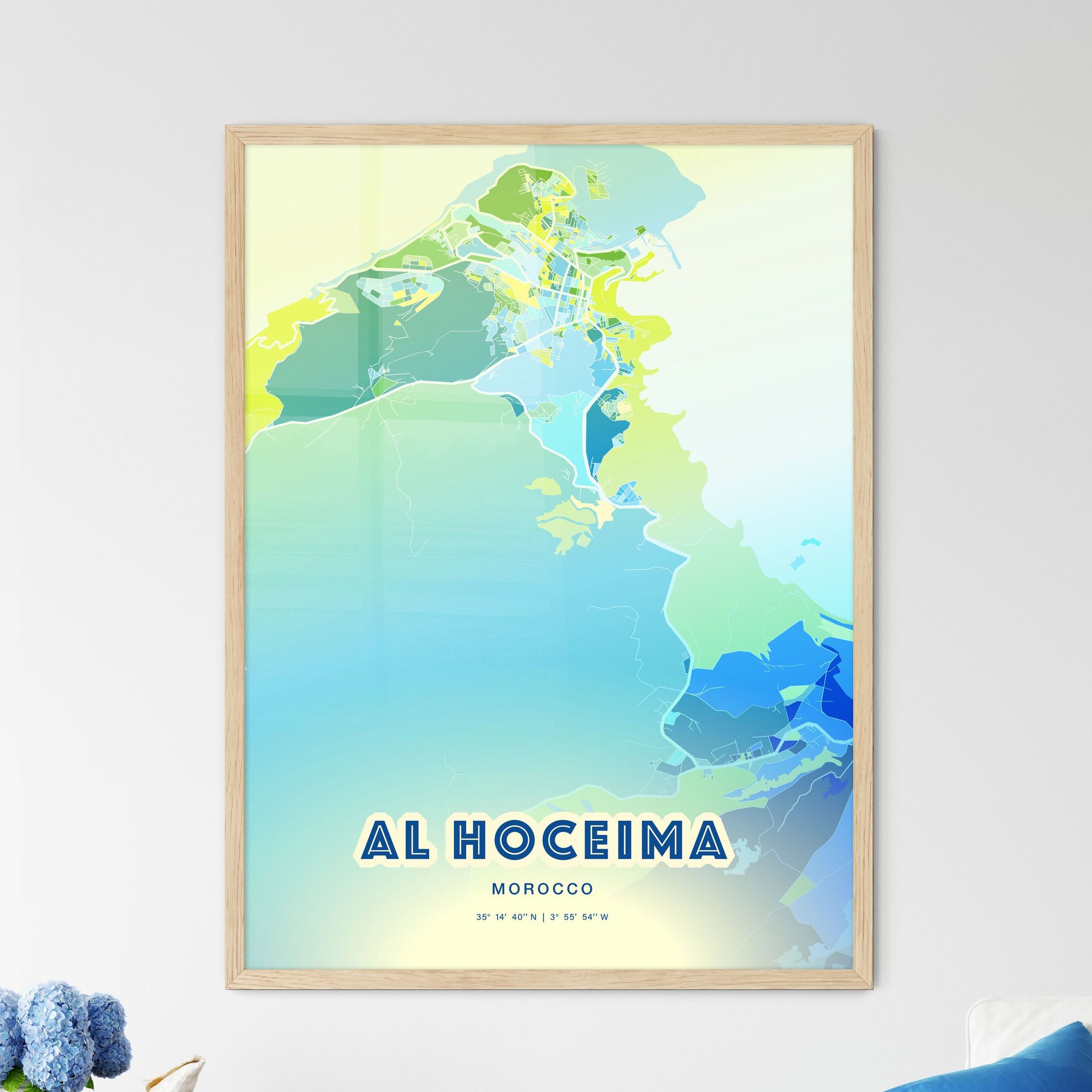 Colorful AL HOCEIMA MOROCCO Fine Art Map Cool Blue