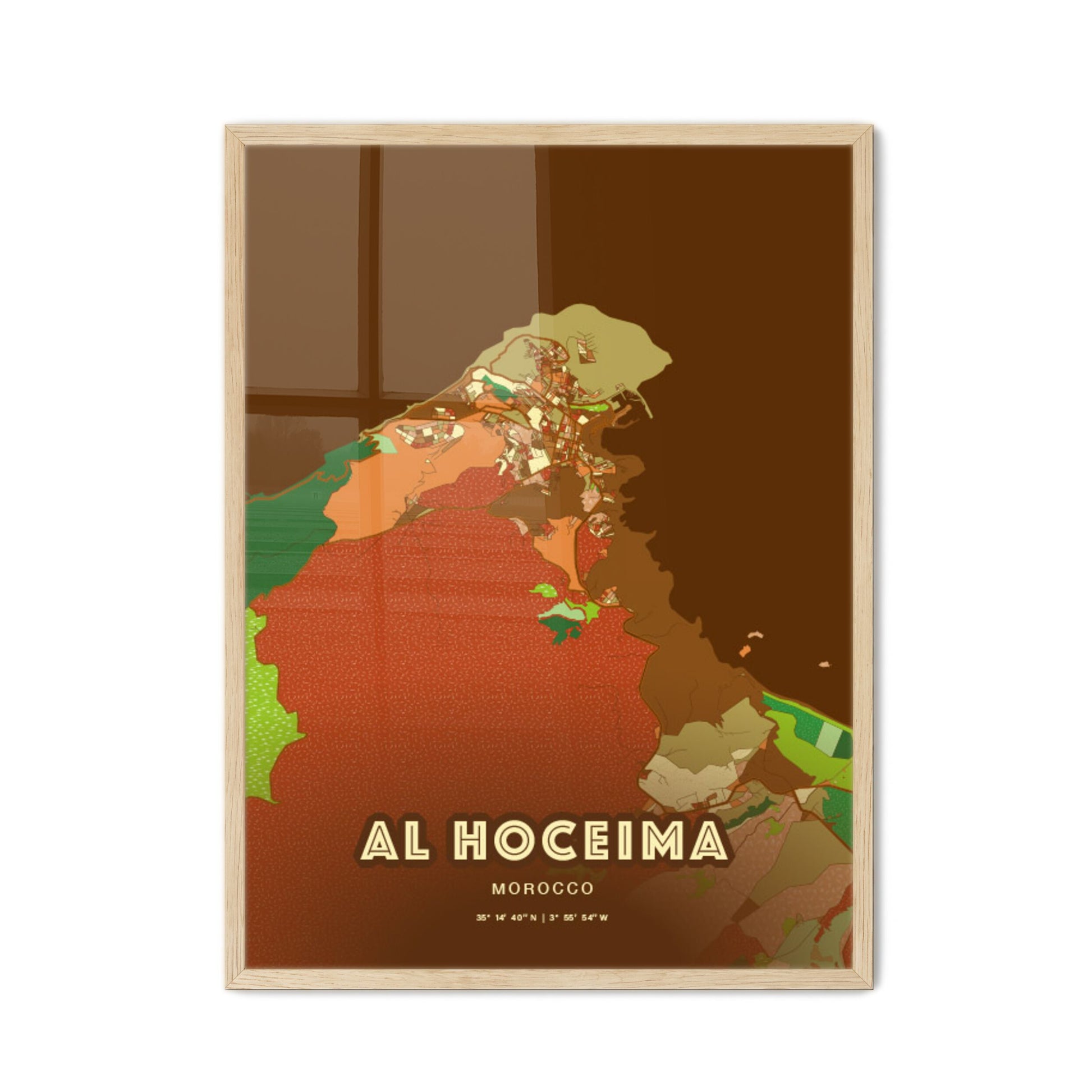 Colorful AL HOCEIMA MOROCCO Fine Art Map Farmhouse