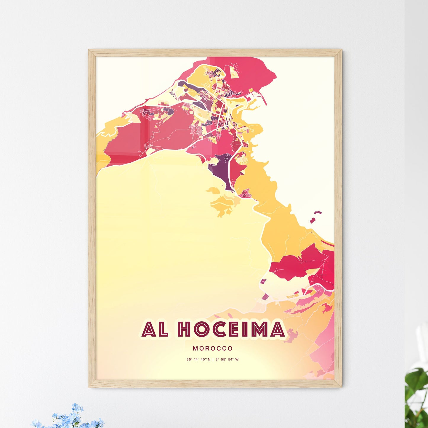 Colorful AL HOCEIMA MOROCCO Fine Art Map Hot Red