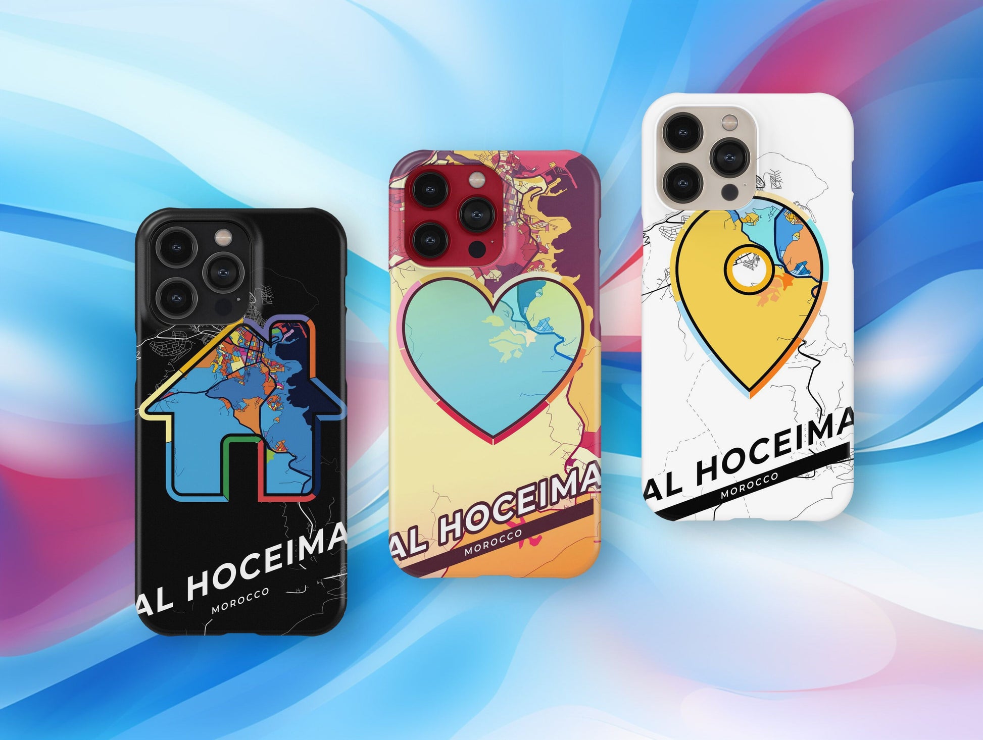 Al Hoceima Morocco slim phone case with colorful icon. Birthday, wedding or housewarming gift. Couple match cases.