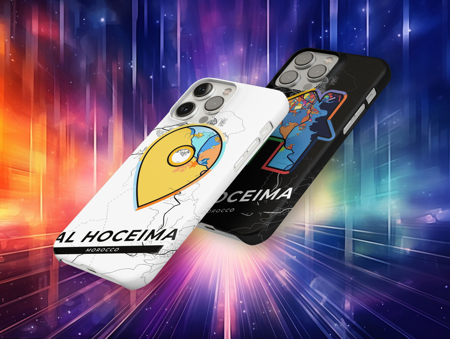 Al Hoceima Morocco slim phone case with colorful icon. Birthday, wedding or housewarming gift. Couple match cases.