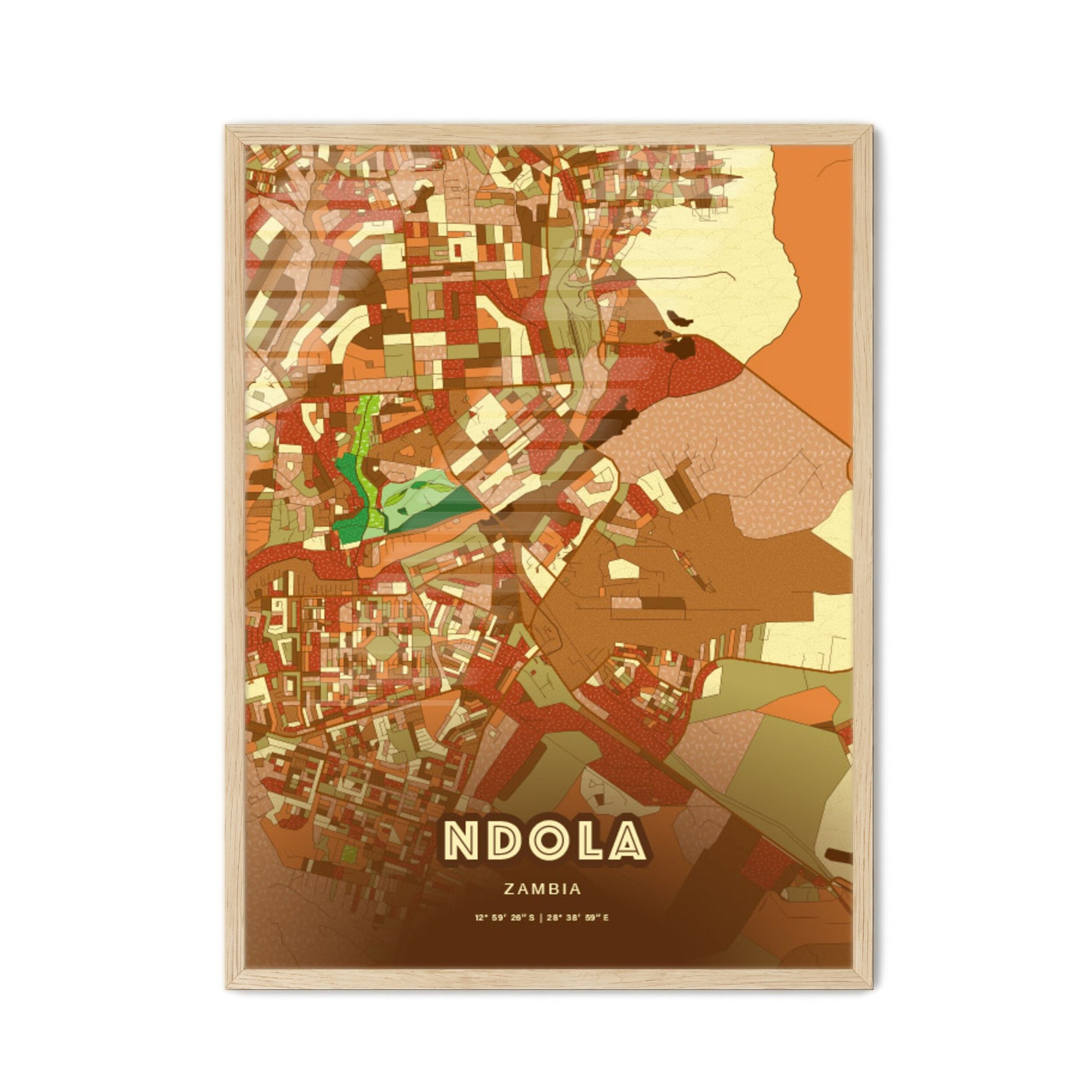 Colorful NDOLA ZAMBIA Fine Art Map Farmhouse