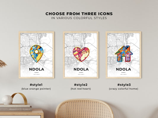 Ndola Zambia maps with colorful icons