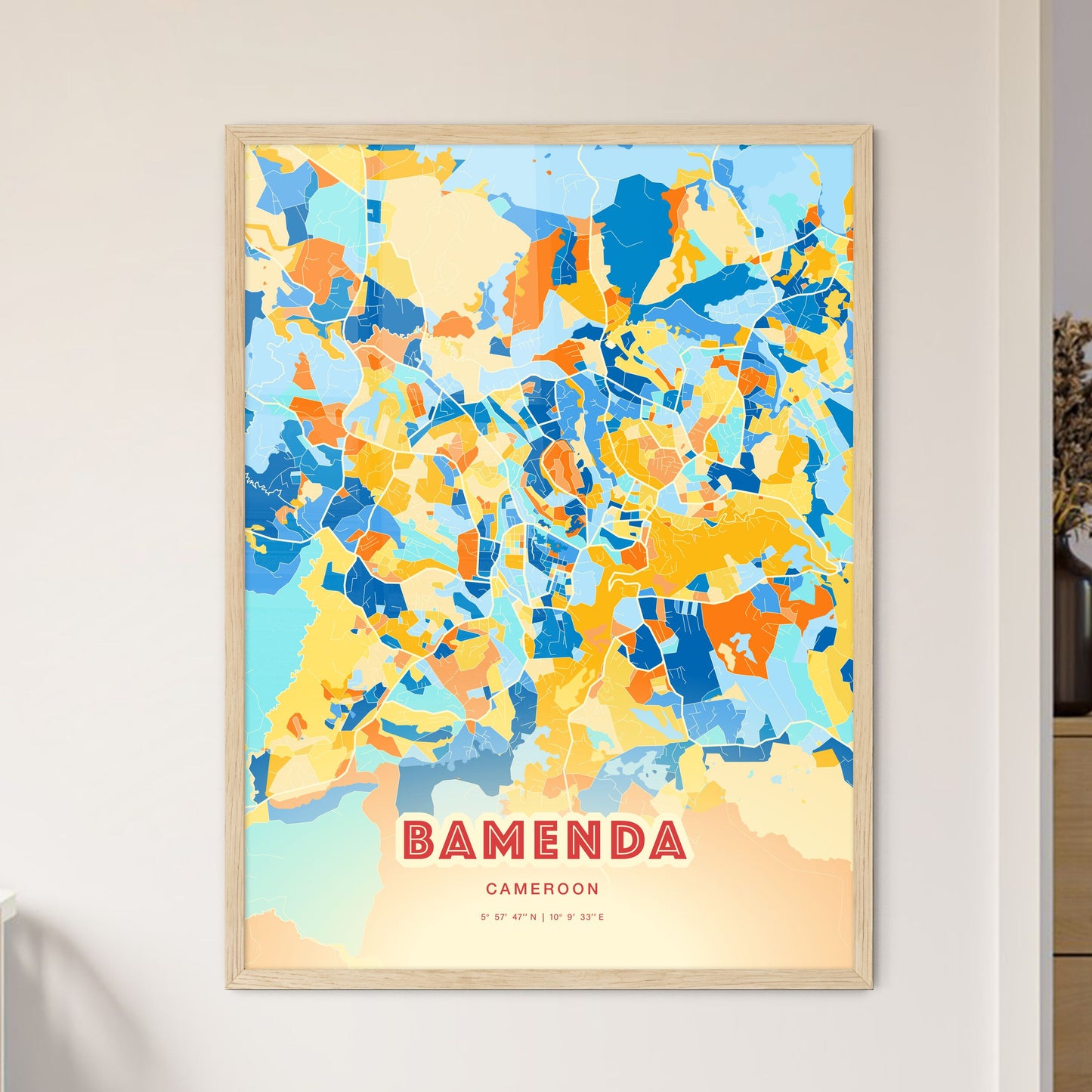 Colorful BAMENDA CAMEROON Fine Art Map Blue Orange