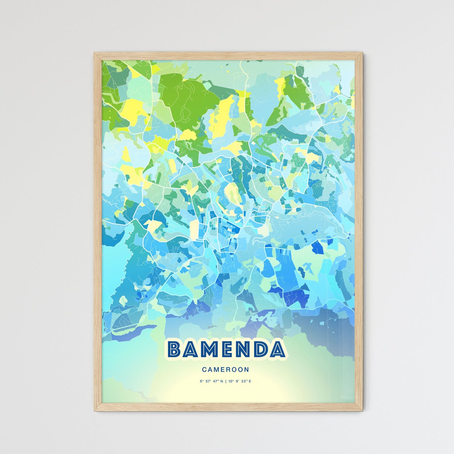 Colorful BAMENDA CAMEROON Fine Art Map Cool Blue