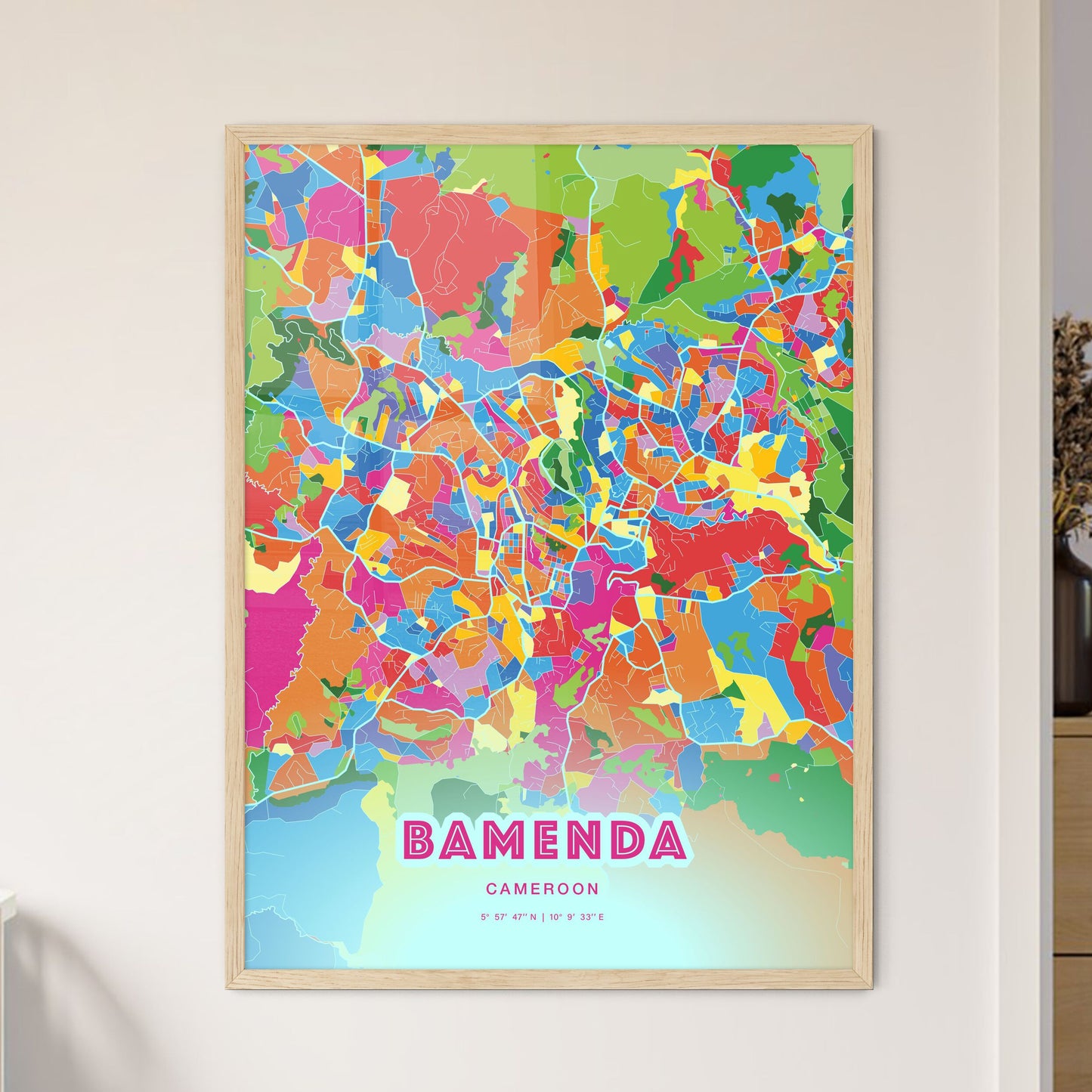 Colorful BAMENDA CAMEROON Fine Art Map Crazy Colors