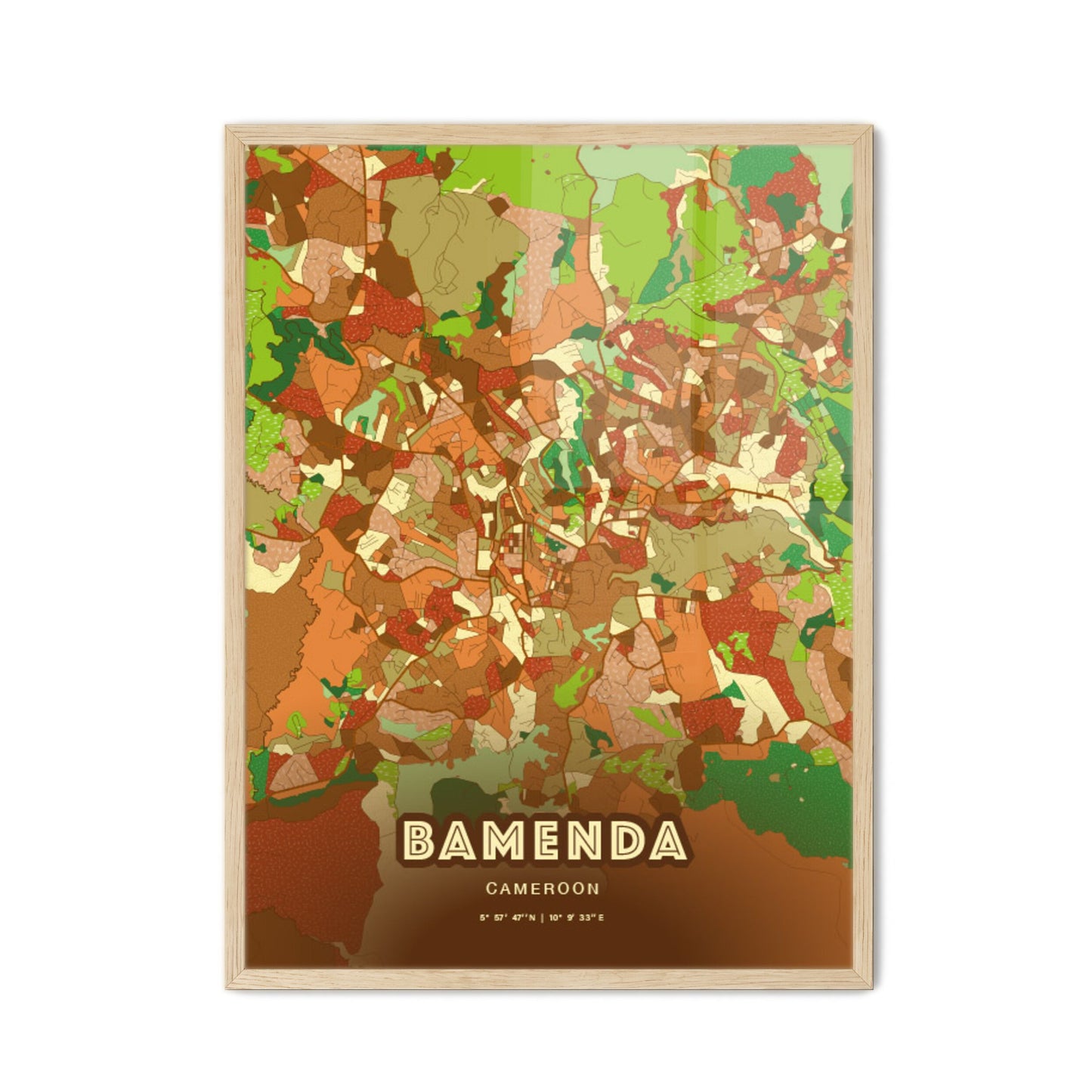 Colorful BAMENDA CAMEROON Fine Art Map Farmhouse