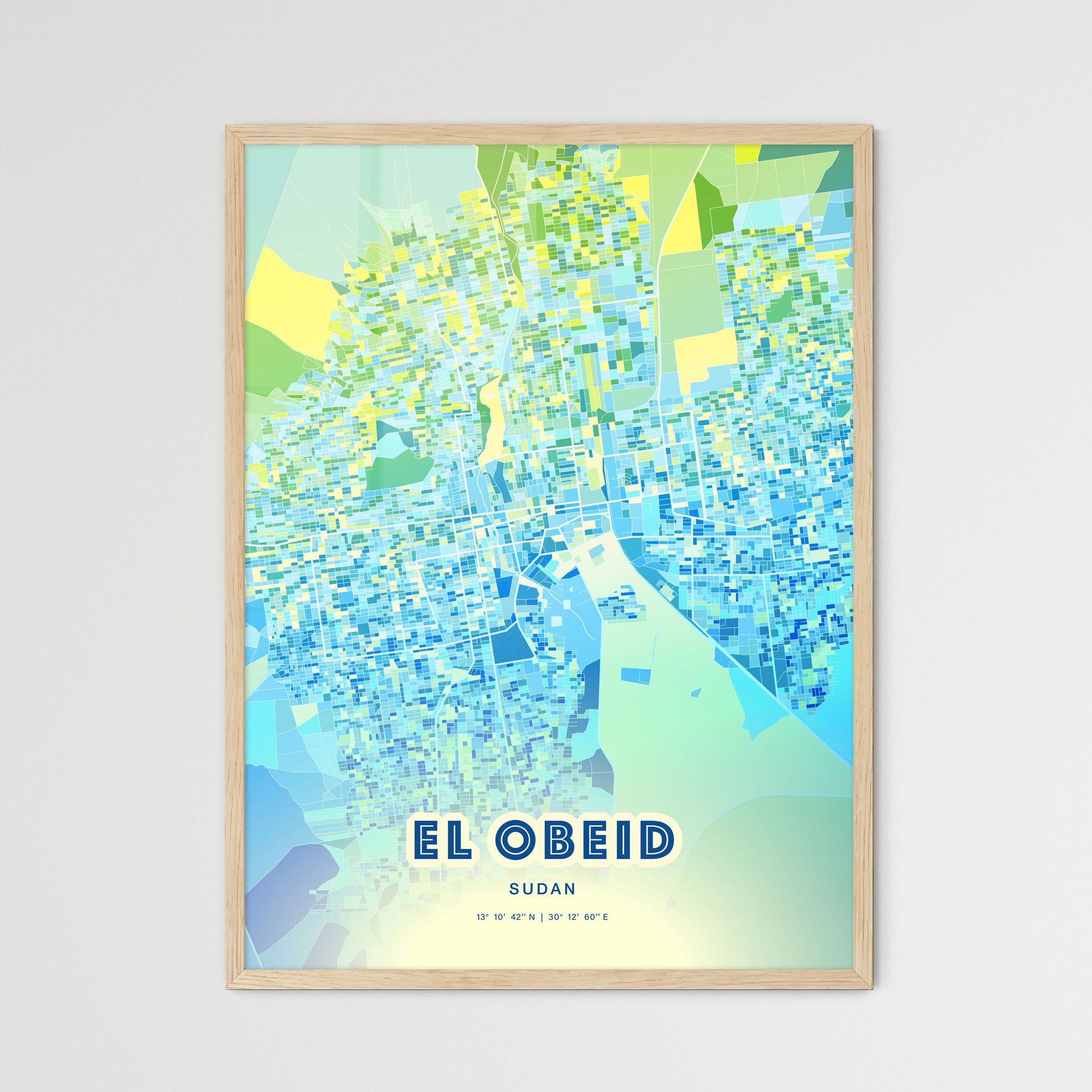 Colorful EL OBEID SUDAN Fine Art Map Cool Blue