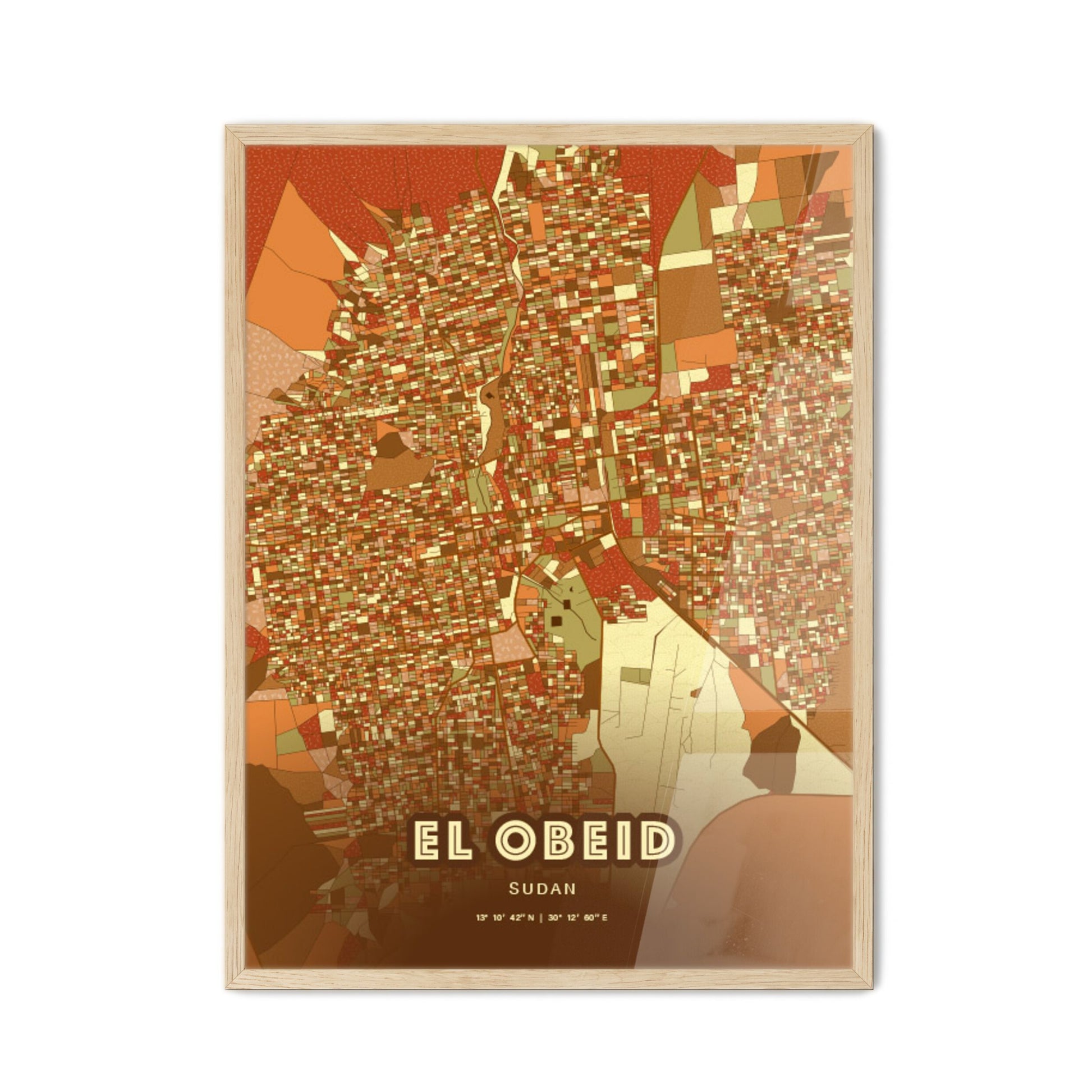 Colorful EL OBEID SUDAN Fine Art Map Farmhouse