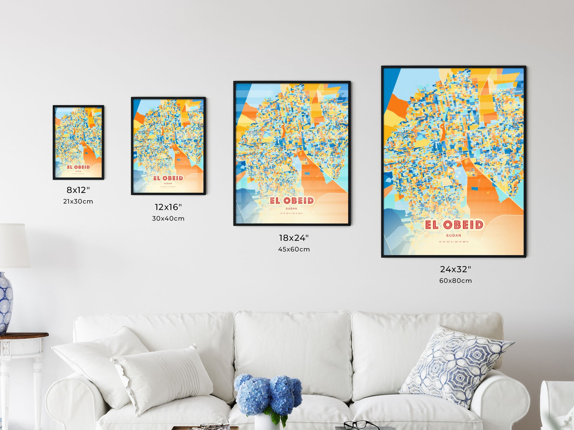 Colorful EL OBEID SUDAN Fine Art Map Blue Orange