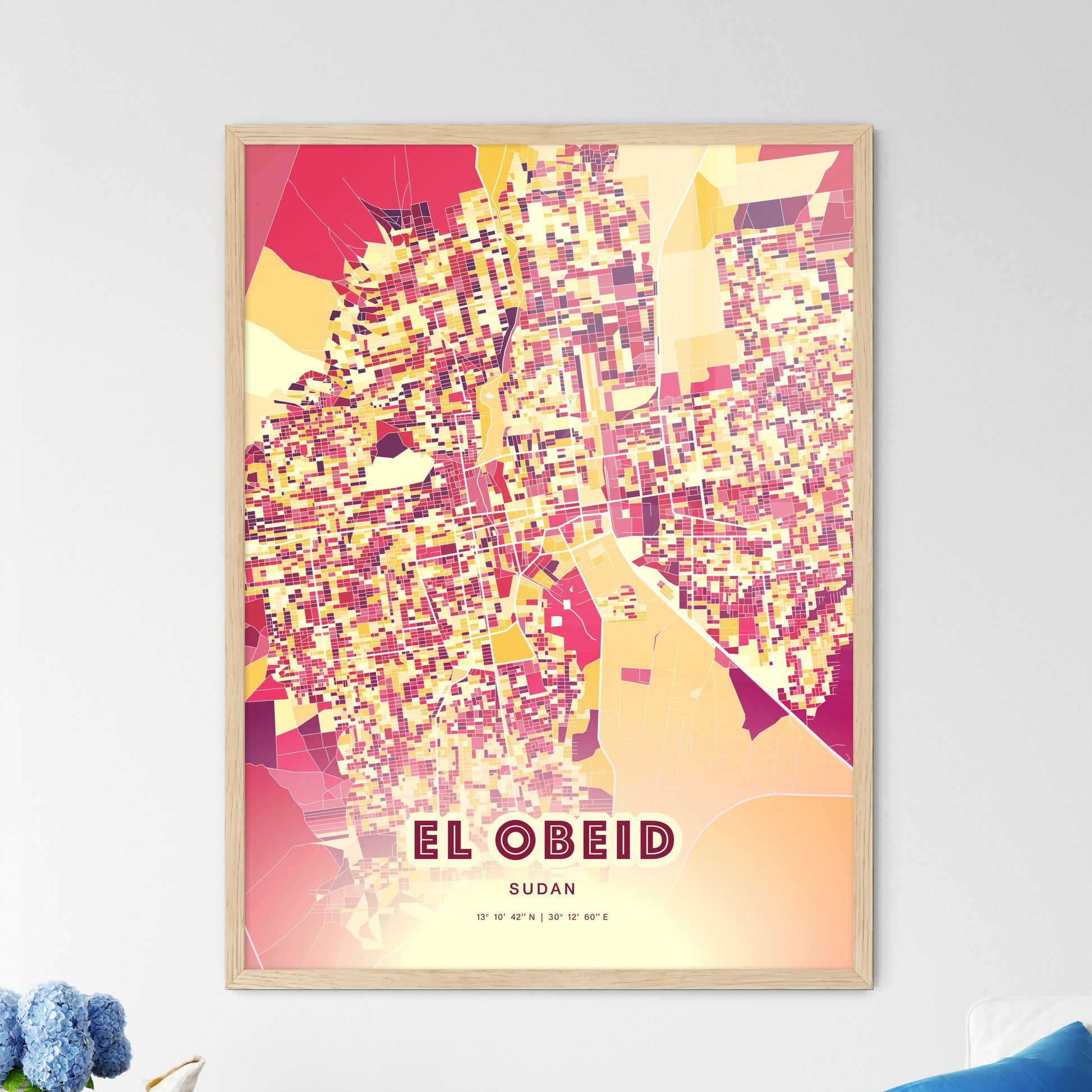 Colorful EL OBEID SUDAN Fine Art Map Hot Red