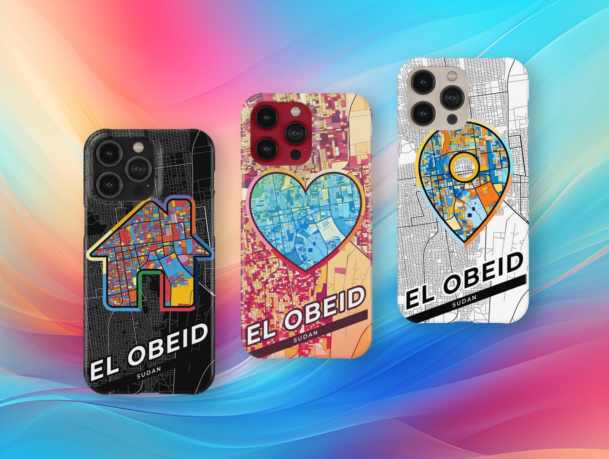 El Obeid Sudan slim phone case with colorful icon. Birthday, wedding or housewarming gift. Couple match cases.