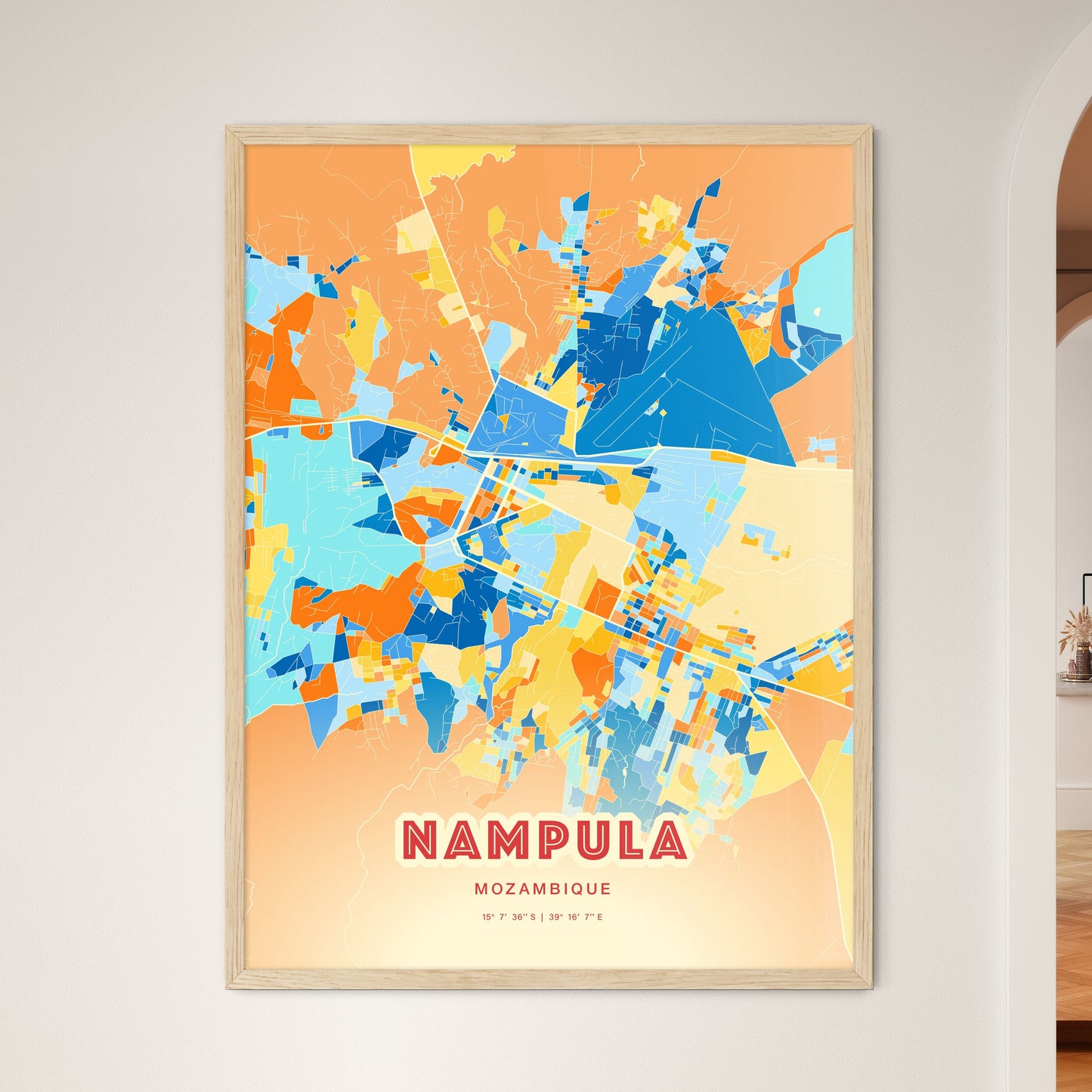 Colorful NAMPULA MOZAMBIQUE Fine Art Map Blue Orange