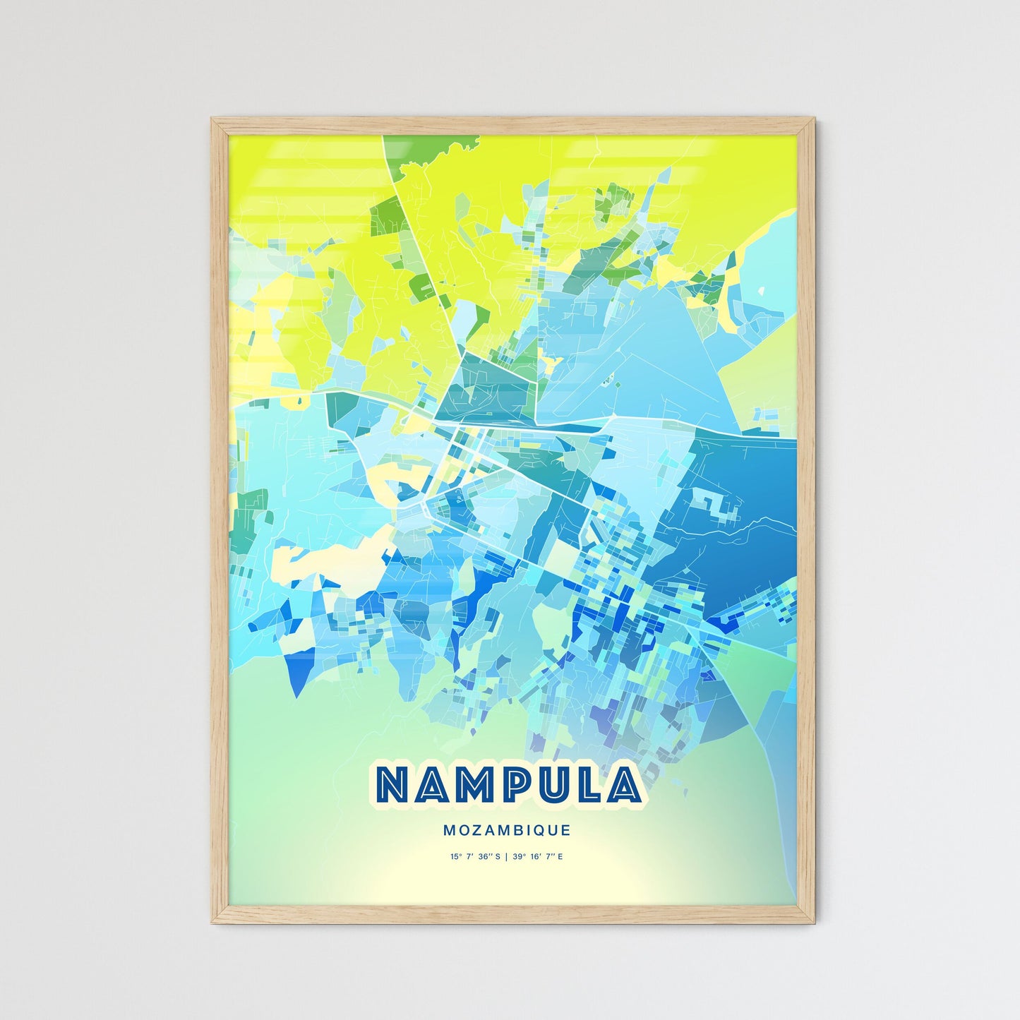 Colorful NAMPULA MOZAMBIQUE Fine Art Map Cool Blue