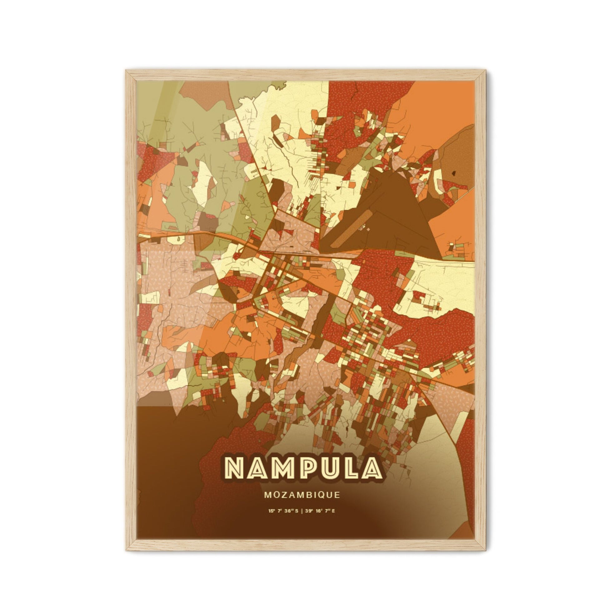 Colorful NAMPULA MOZAMBIQUE Fine Art Map Farmhouse