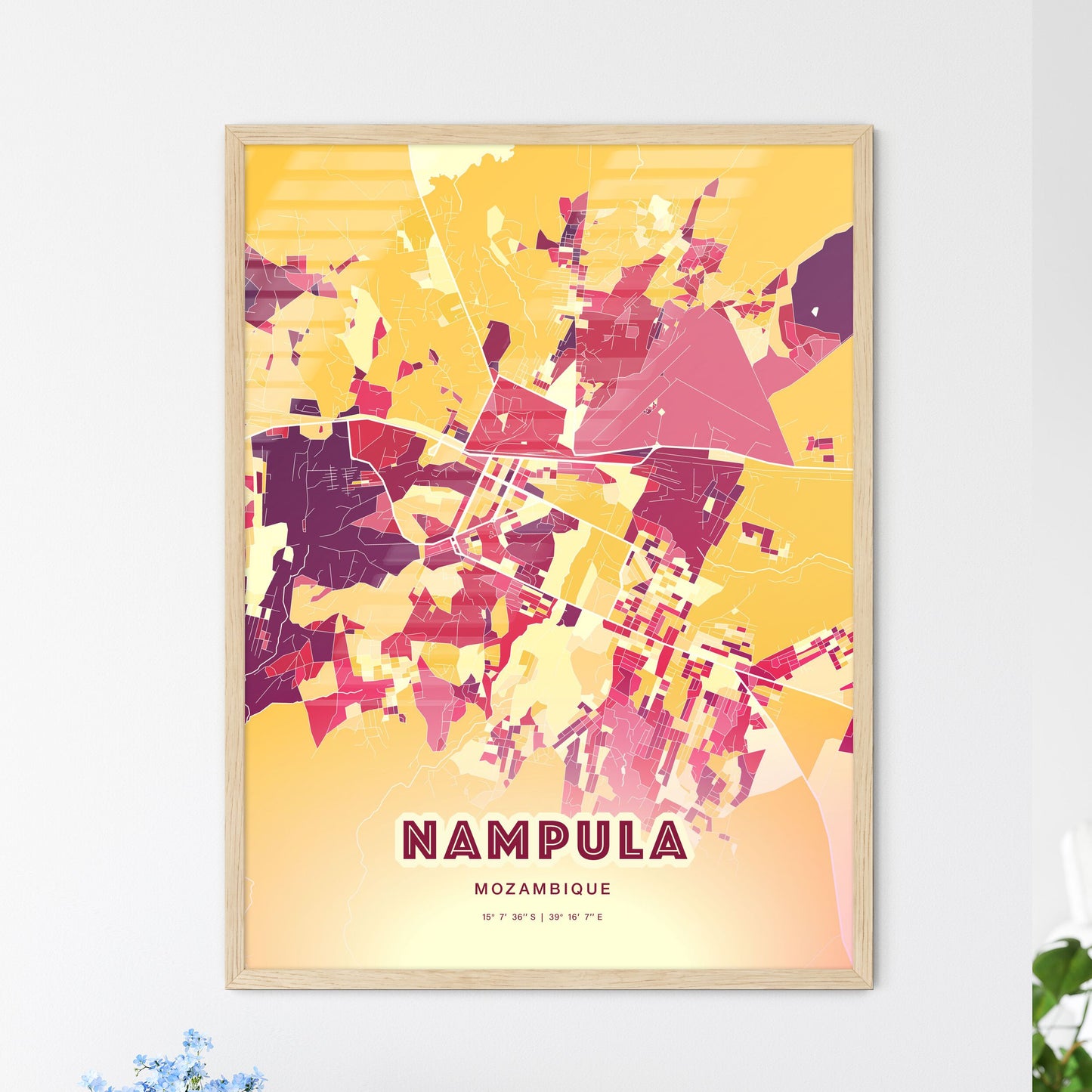 Colorful NAMPULA MOZAMBIQUE Fine Art Map Hot Red