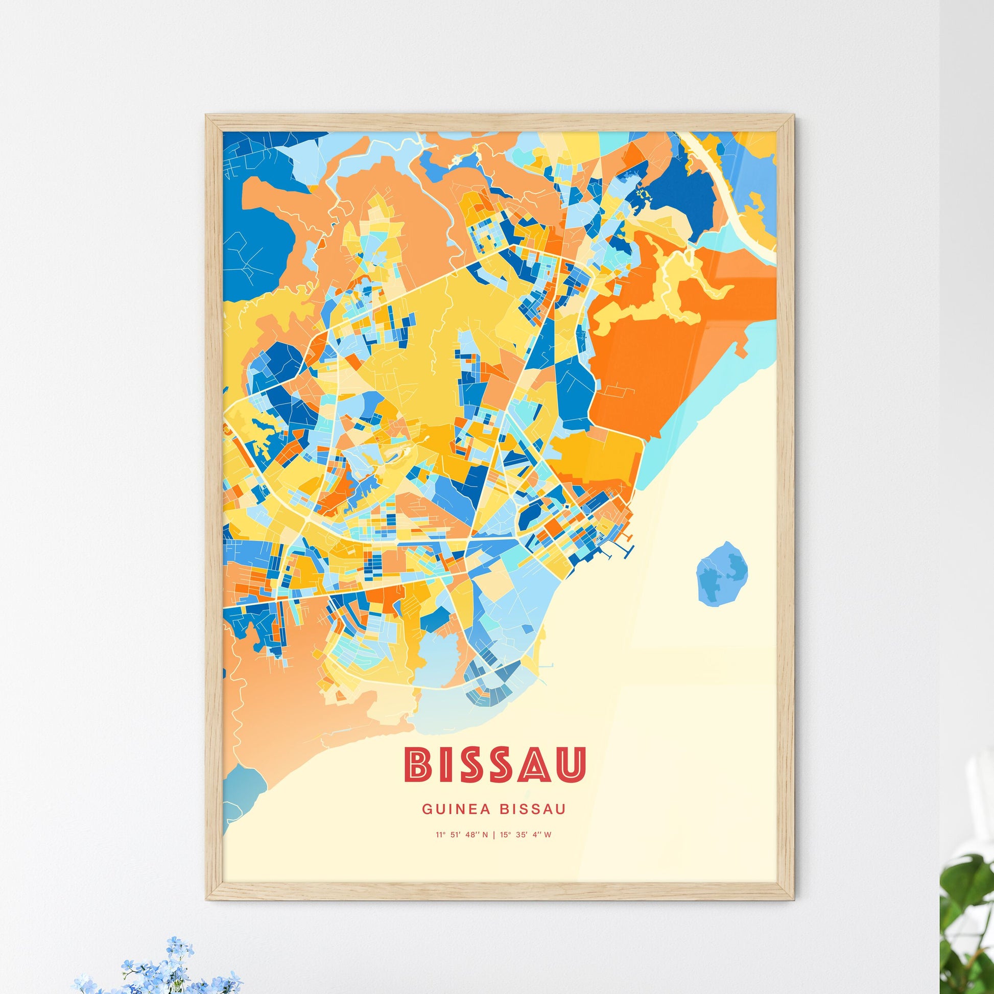 Colorful BISSAU GUINEA BISSAU Fine Art Map Blue Orange