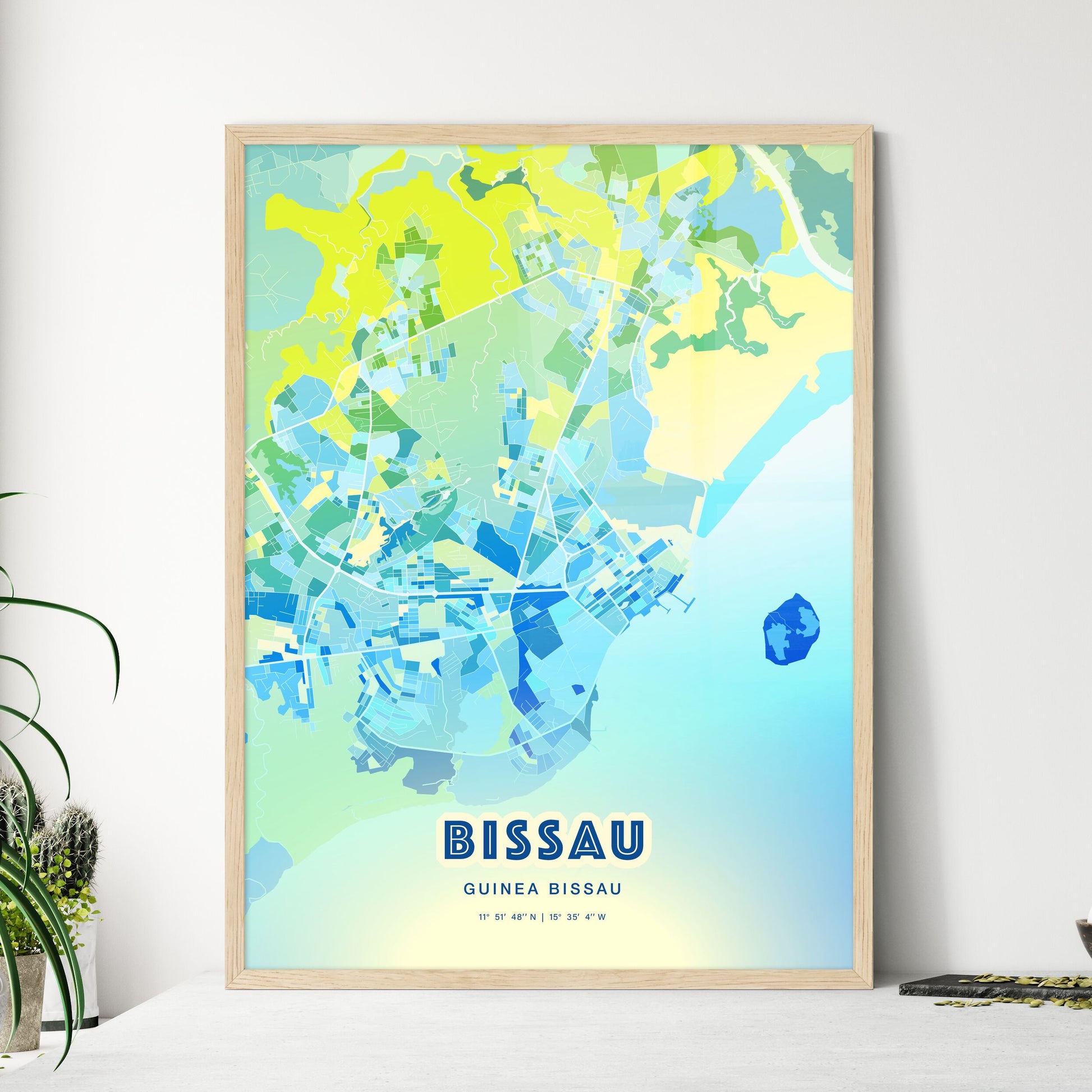 Colorful BISSAU GUINEA BISSAU Fine Art Map Cool Blue