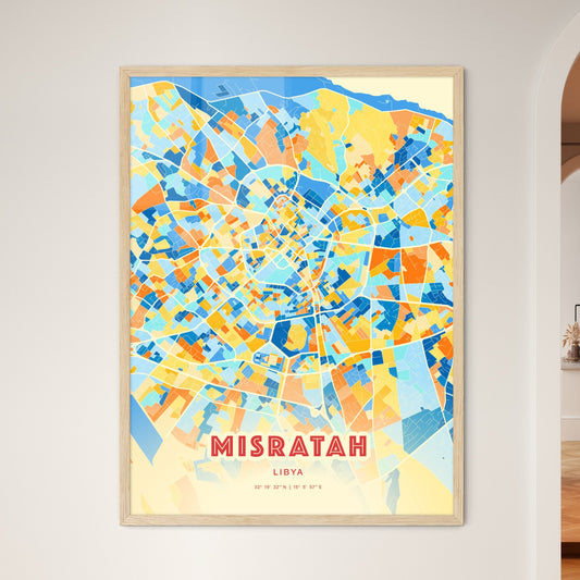 Colorful MISRATAH LIBYA Fine Art Map Blue Orange