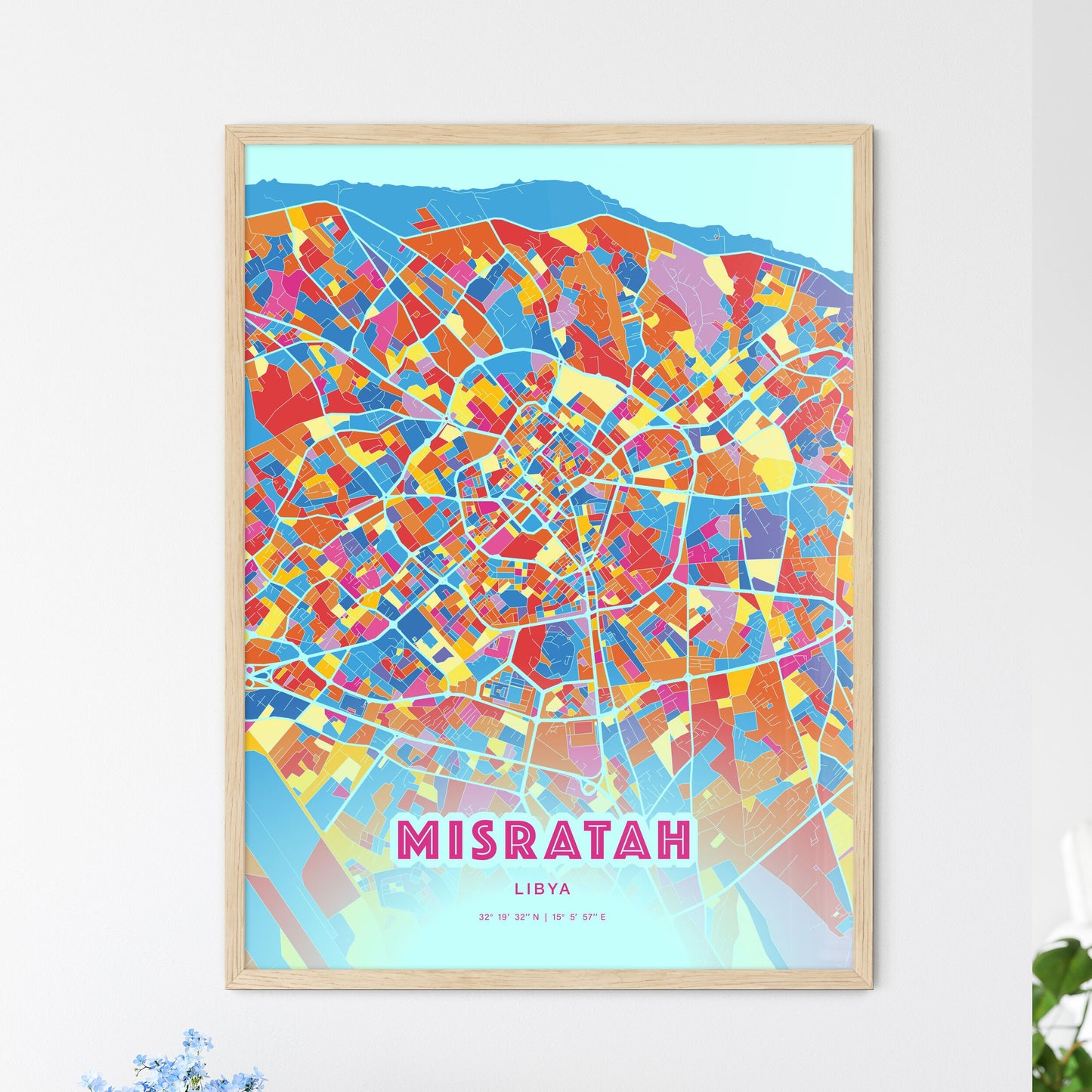 Colorful MISRATAH LIBYA Fine Art Map Crazy Colors
