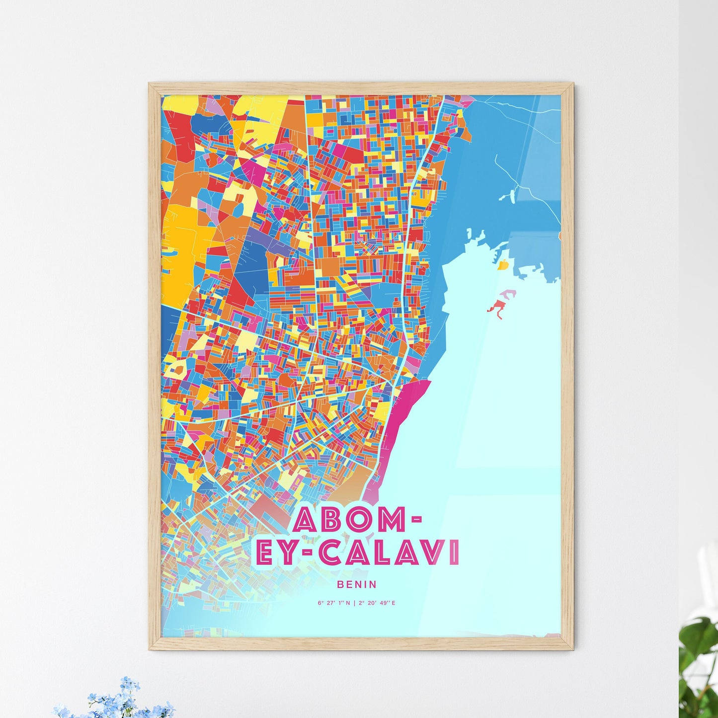 Colorful ABOMEY-CALAVI BENIN Fine Art Map Crazy Colors